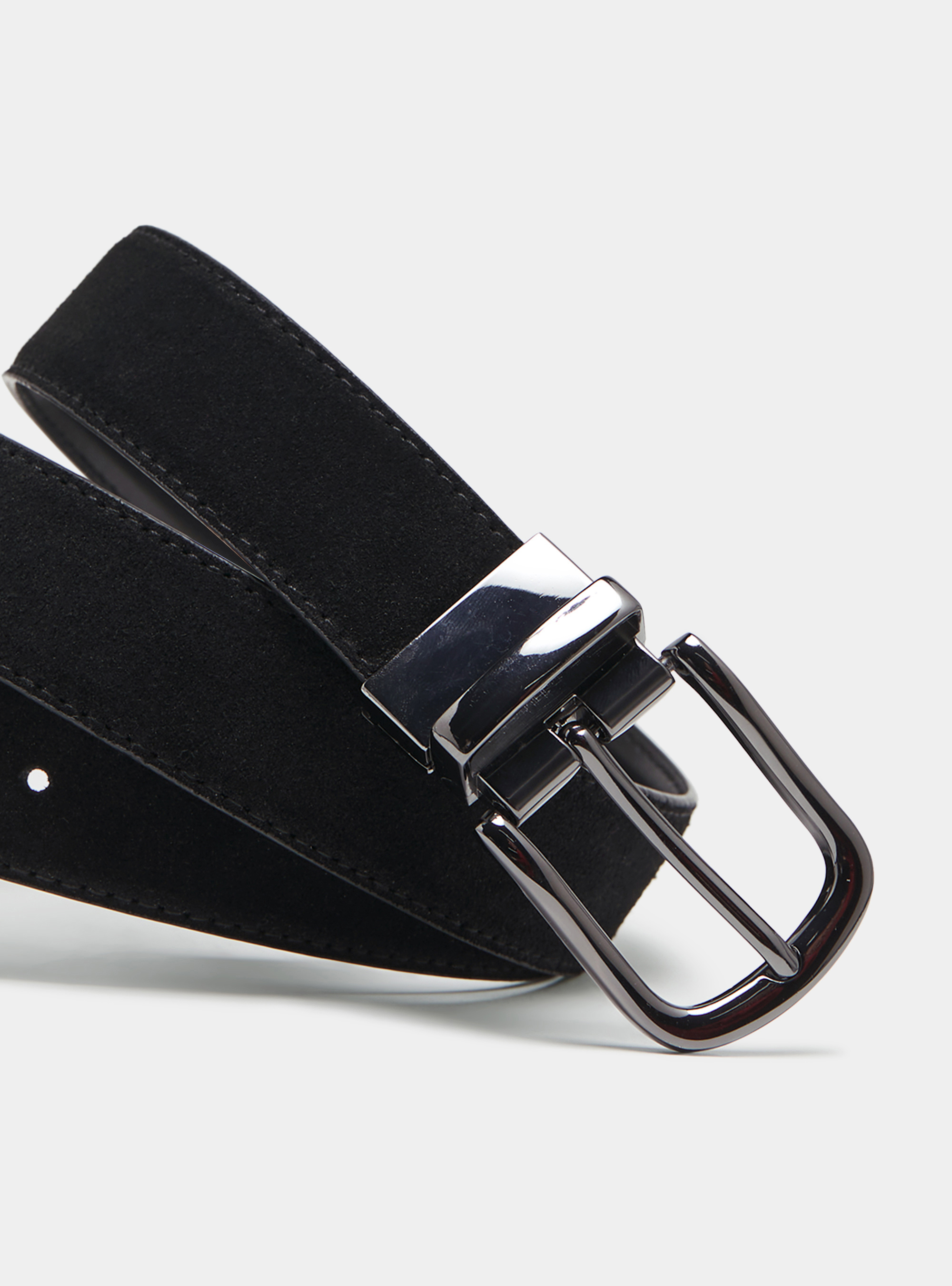 Reversible leather and suede belt, BLACK