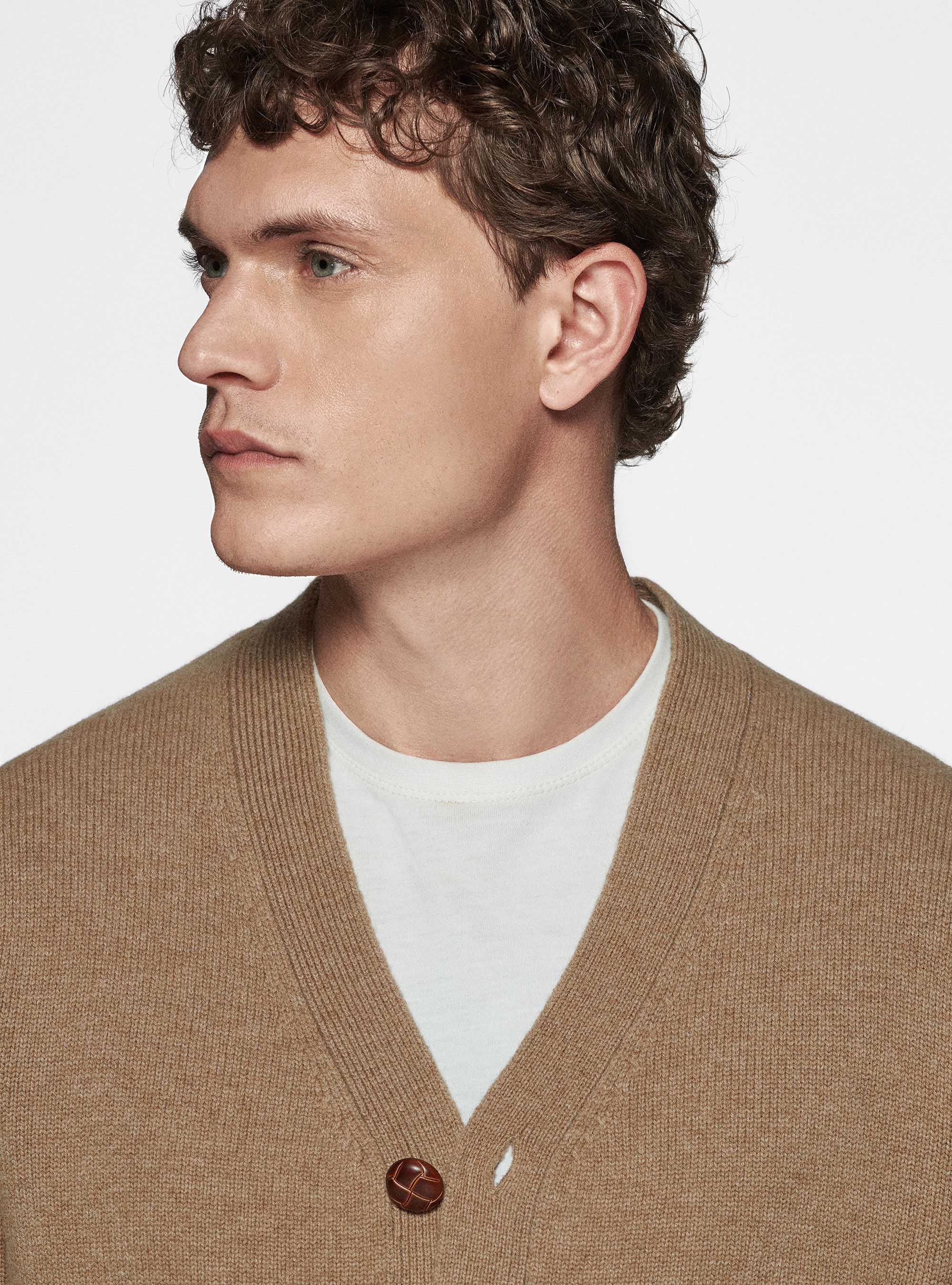 Cardigan in maglia in lambswool, CAMMELLO 0570C