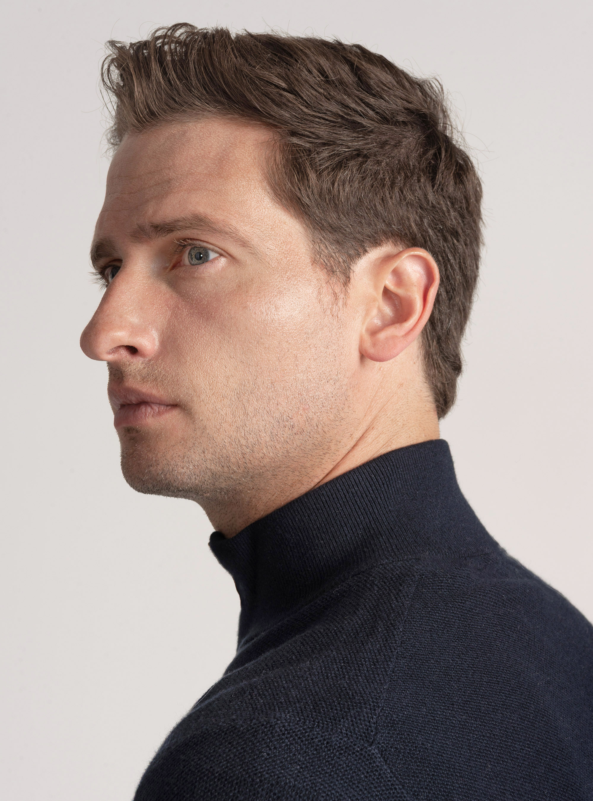 Maglia mock neck nido d'ape in cotone cashmere, BLU NAVY