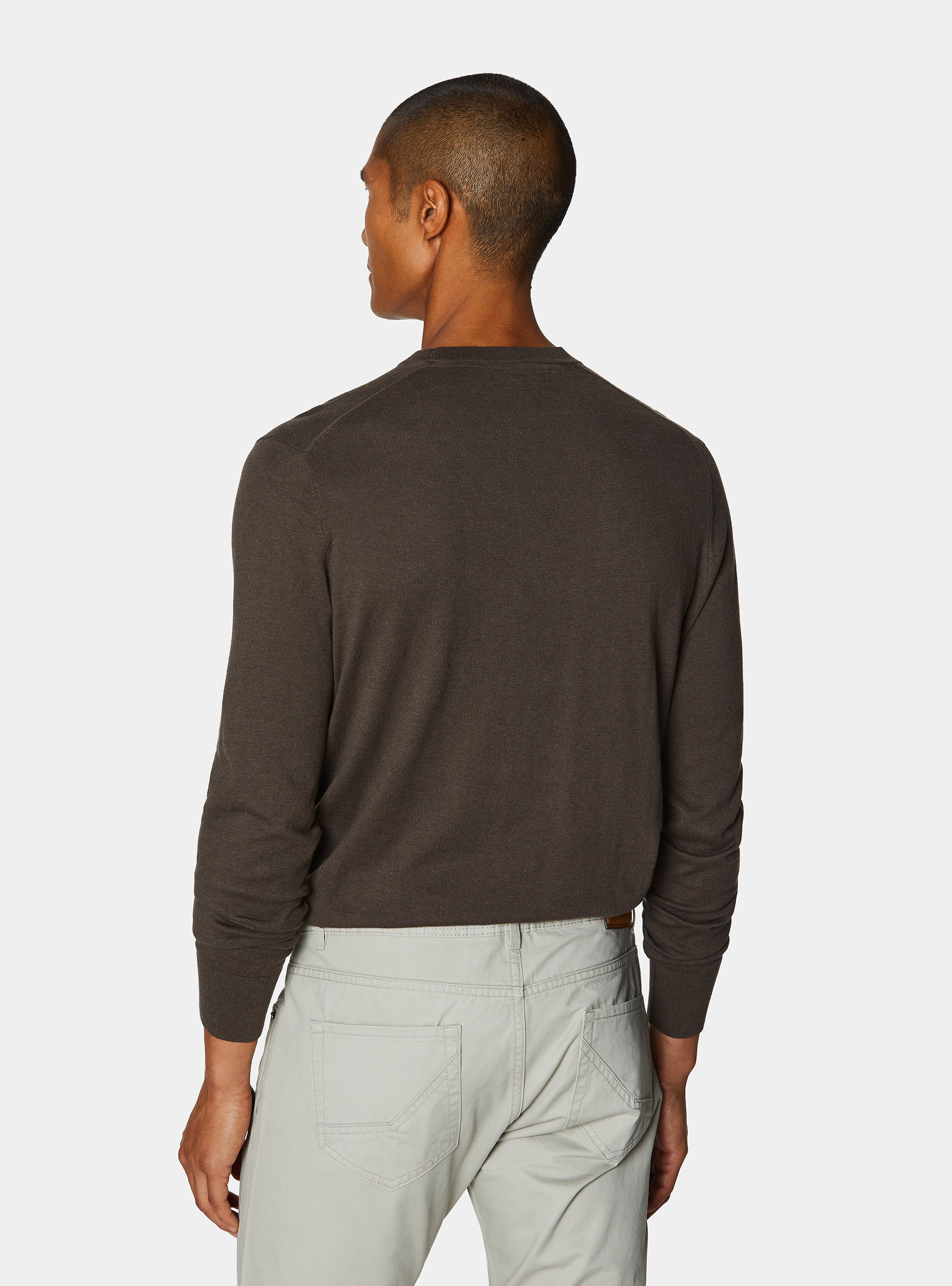 Maglia girocollo in cotone seta e cashmere, BROWN