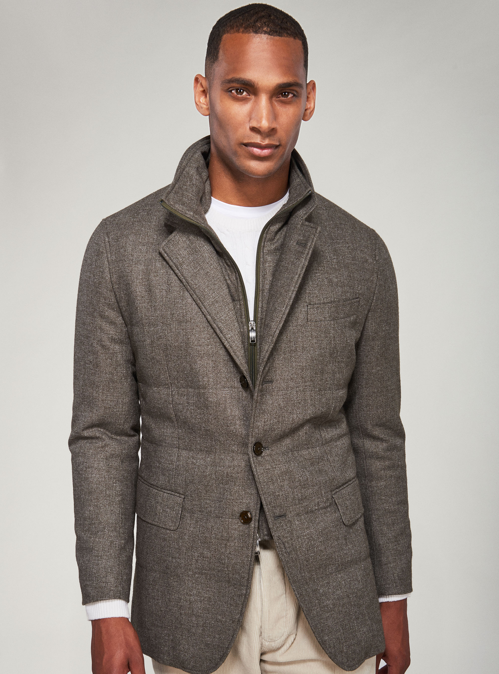 Giubbino in flanella imbottito con pettorina, OLIVA