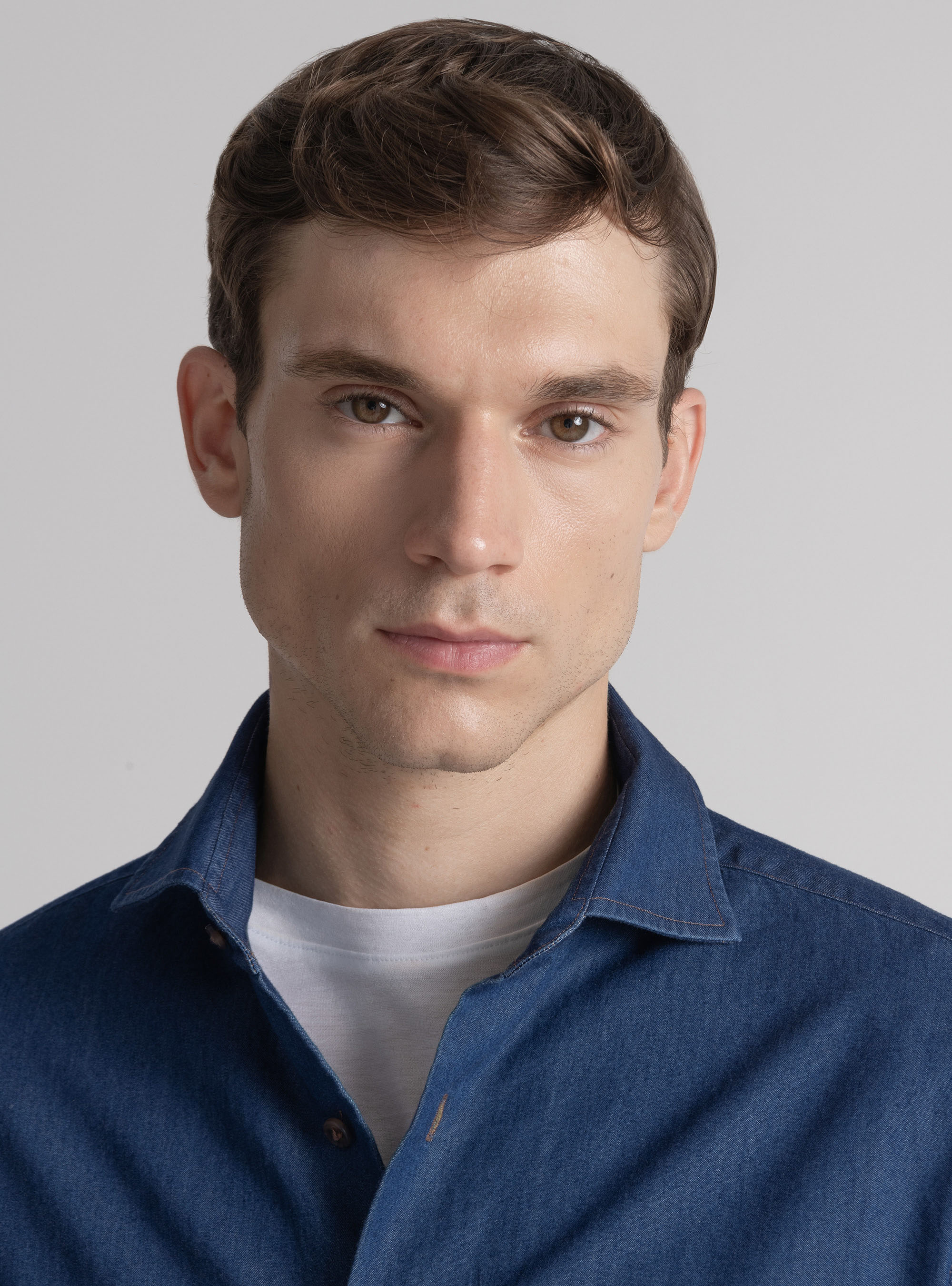 Camisa de chambray de algodón, AZUL MARINO