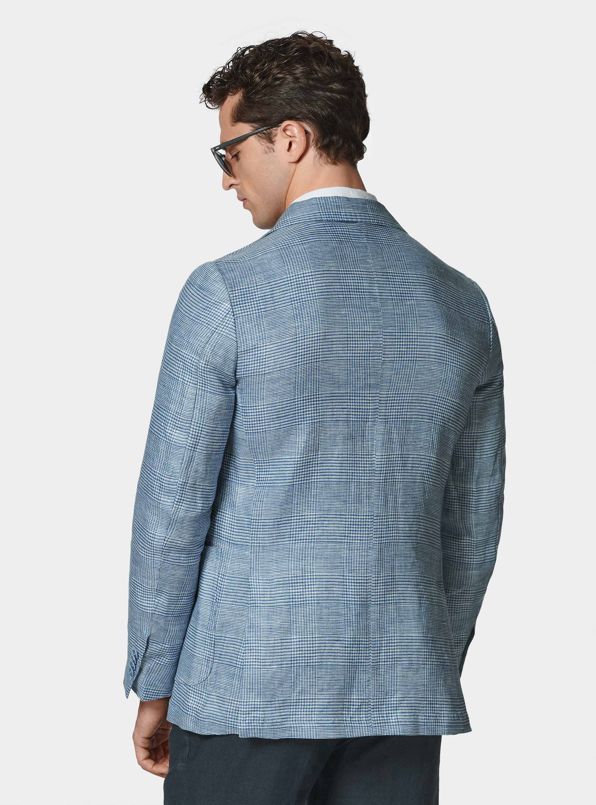 Prince of Wales blazer in pure linen, LIGHT BLUE