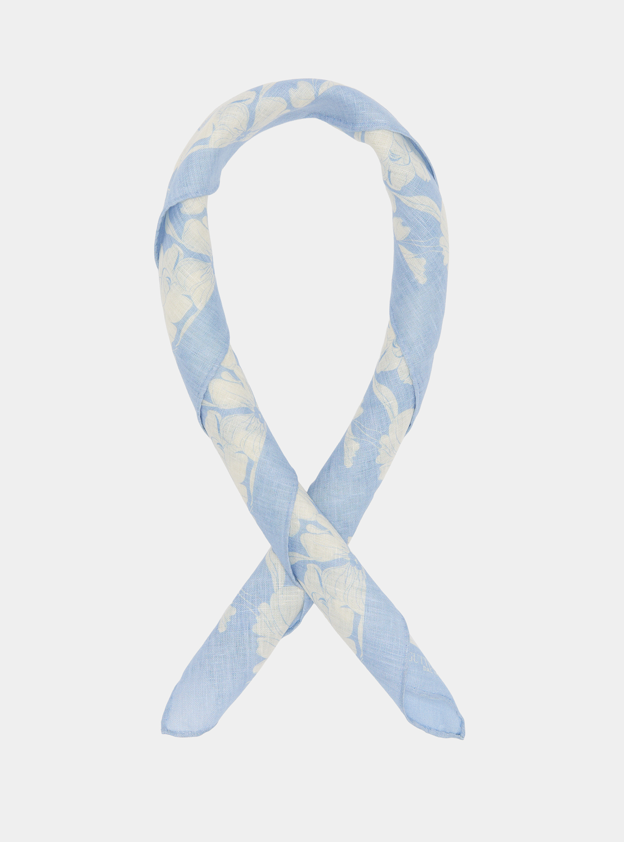 Foulard stampato con fantasia floreale in lino, LIGHT BLUE