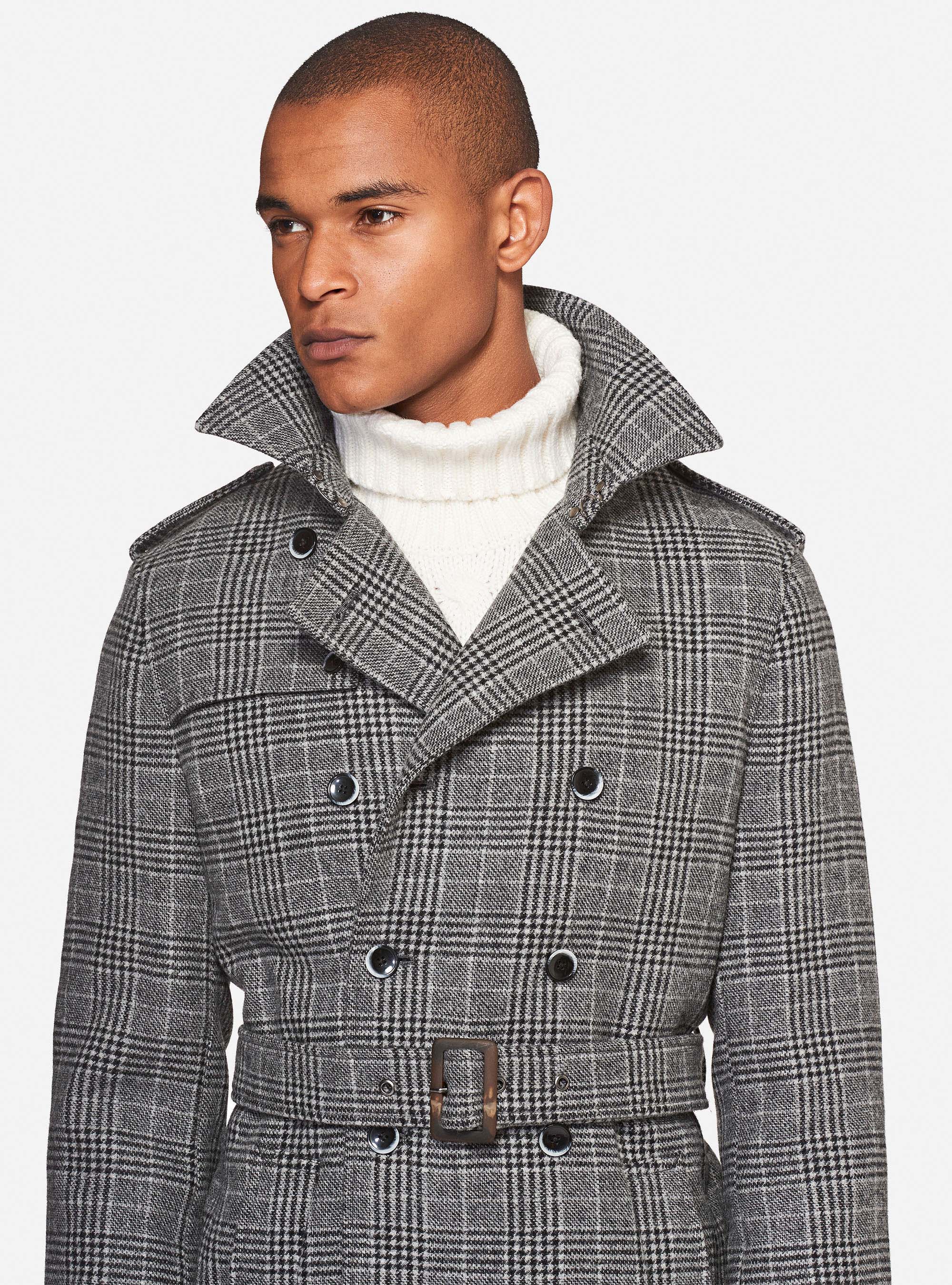 Trench doppiopetto in lana cashmere, GRIGIO CHIARO