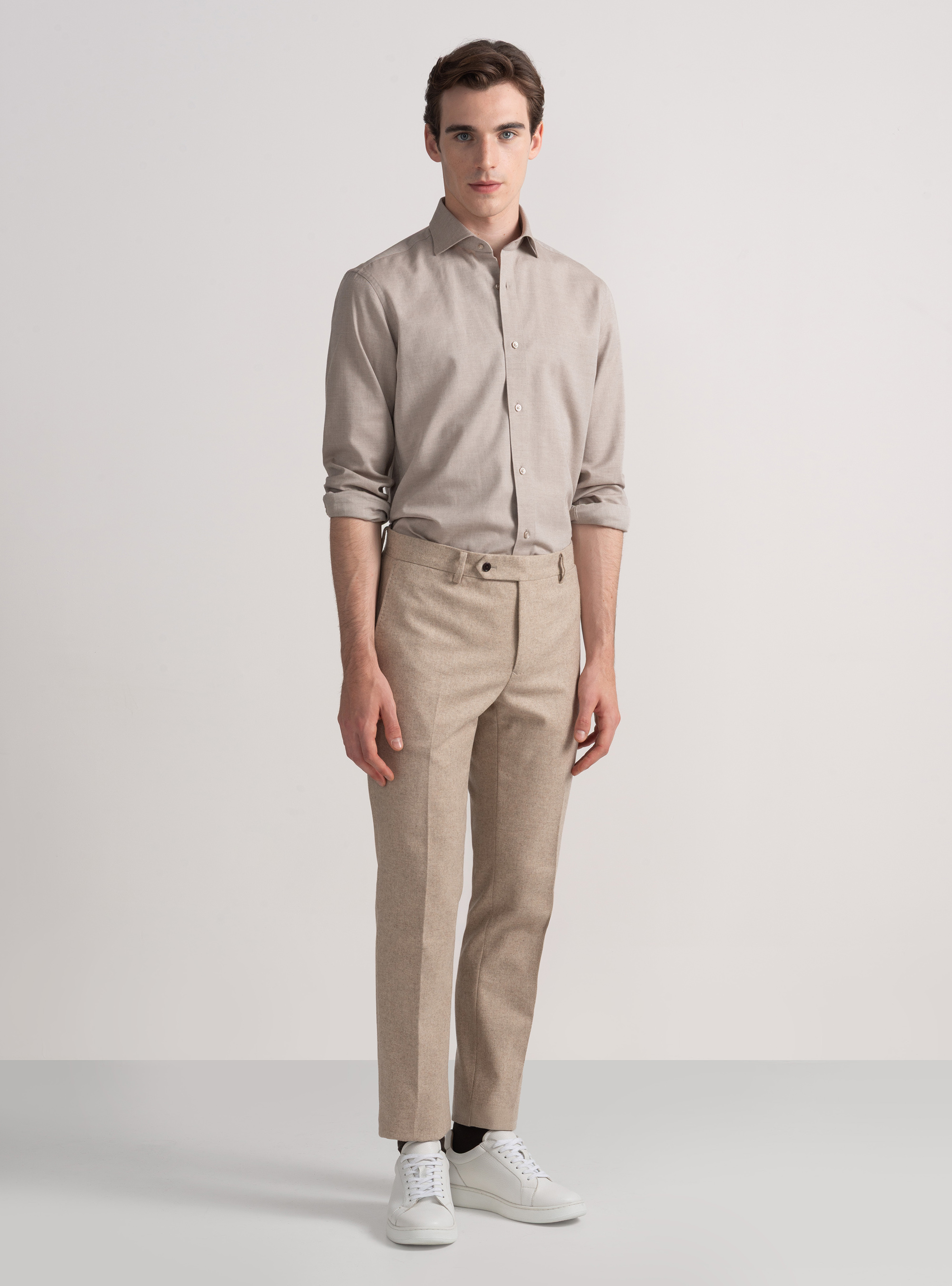 Pantaloni in flanella misto lana, SABBIA