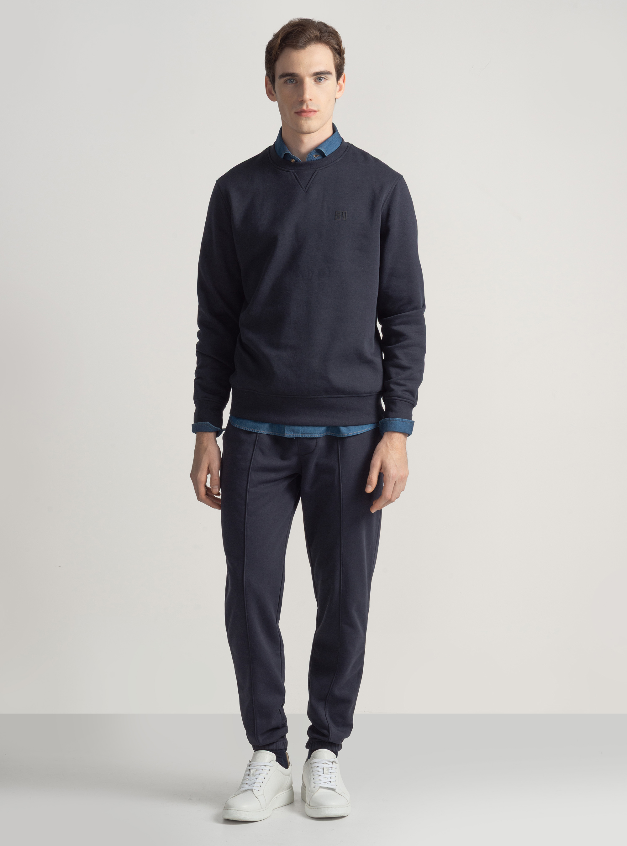 Sudadera con cuello redondo y logotipo de goma GT01, AZUL MARINO