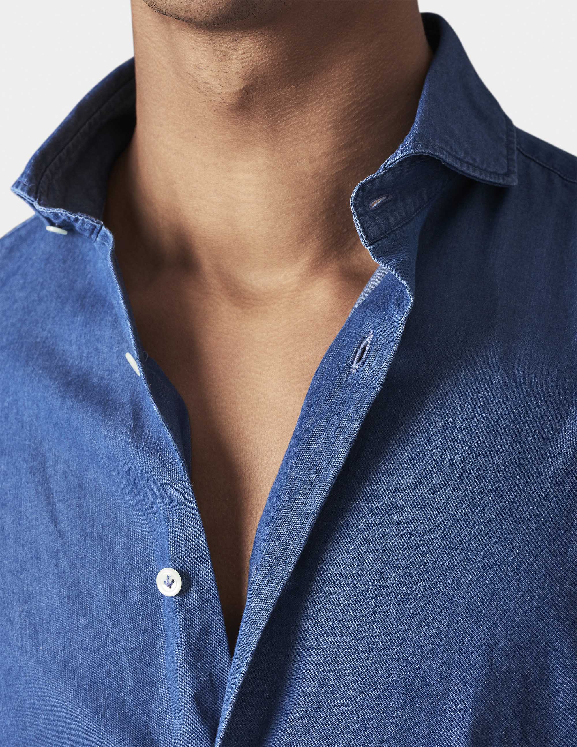 Camisa cuello franc&eacute;s denim, AZUL MARINO