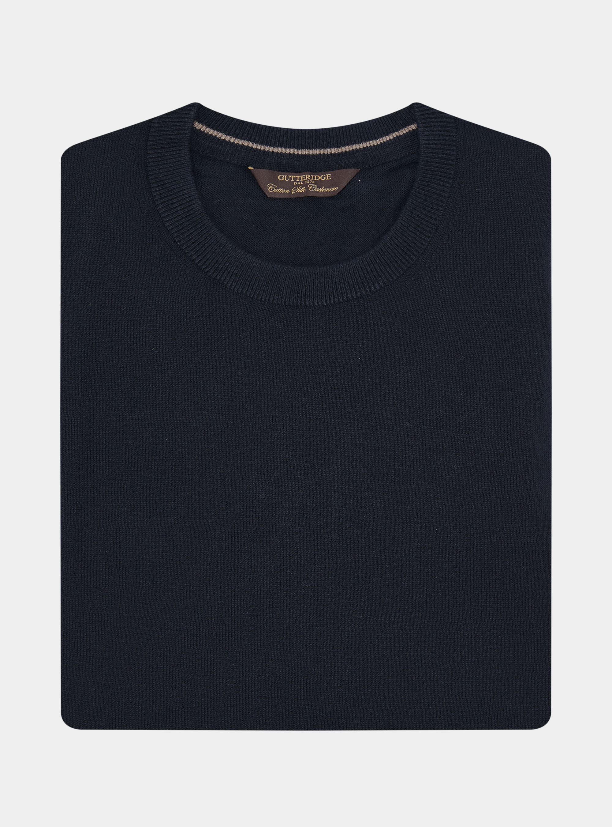 Punto de cuello redondo de algodón, seda y cachemira, AZUL MARINO