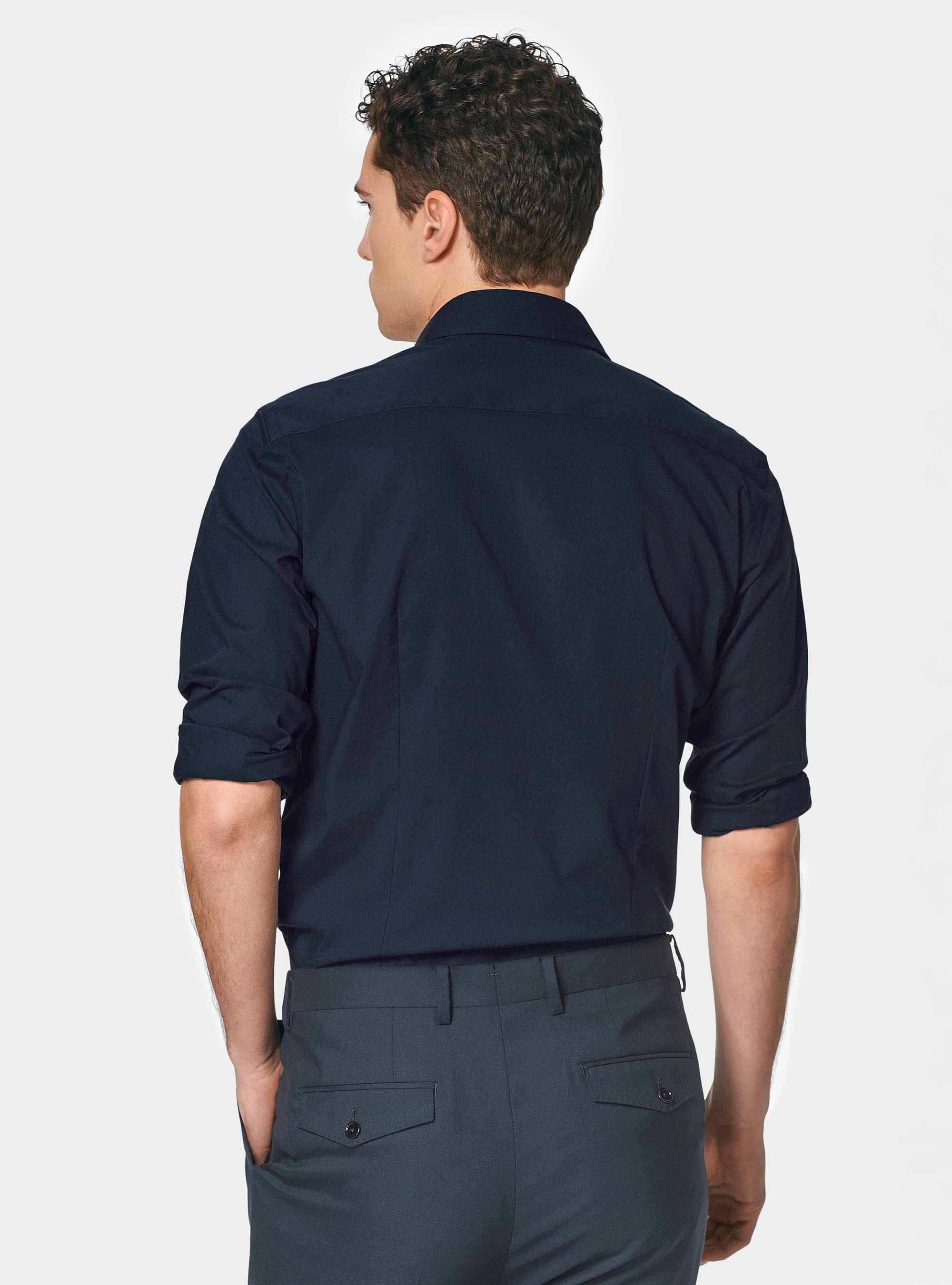 Chemise en popeline stretch, BLEU MARINE
