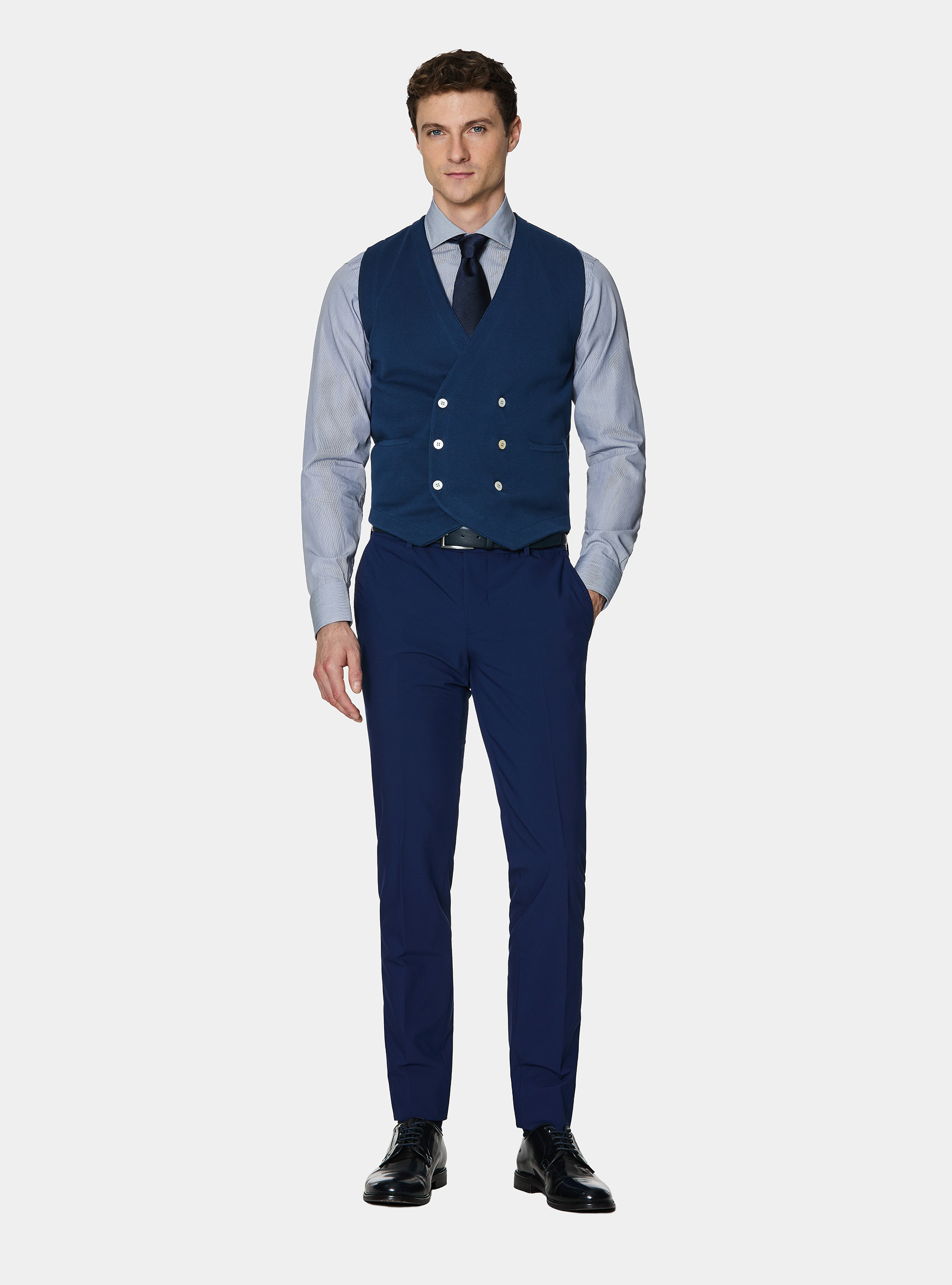 Gilet doppiopetto in maglia di cotone, INCHIOSTRO