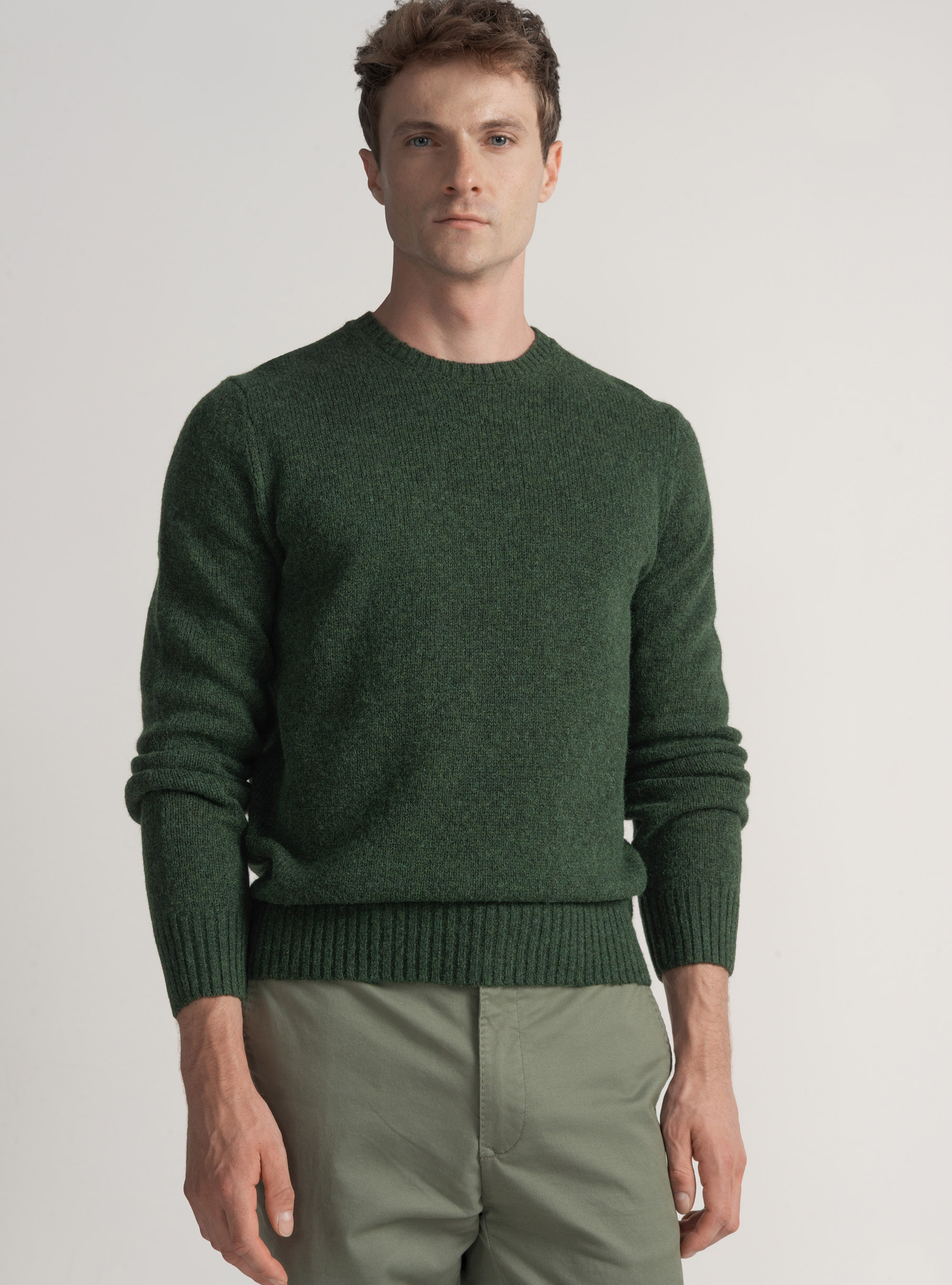 Shetland wool crew-neck sweater, GREEN