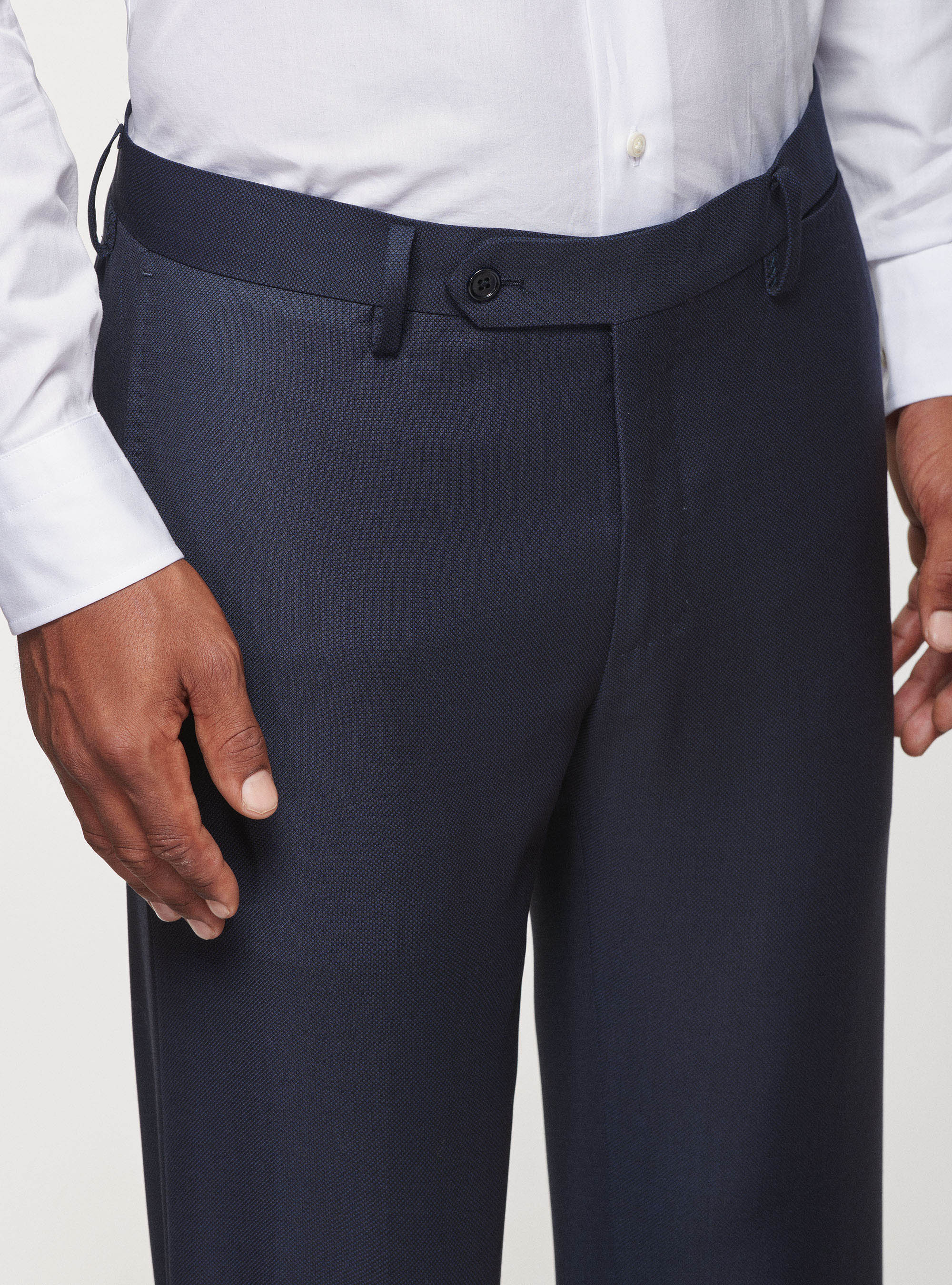 Pantaloni occhio di pernice in pura lana, BLU NAVY