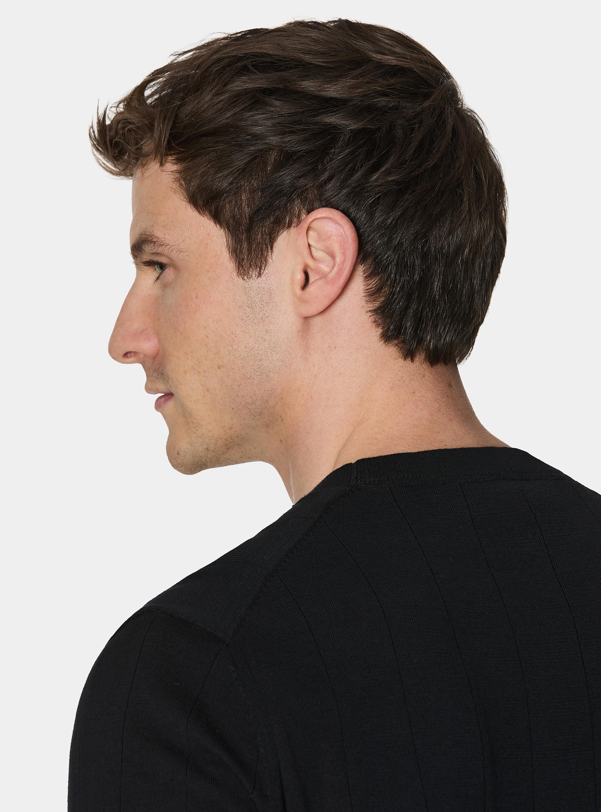 Maglia in puro cotone costa piatta, NERO