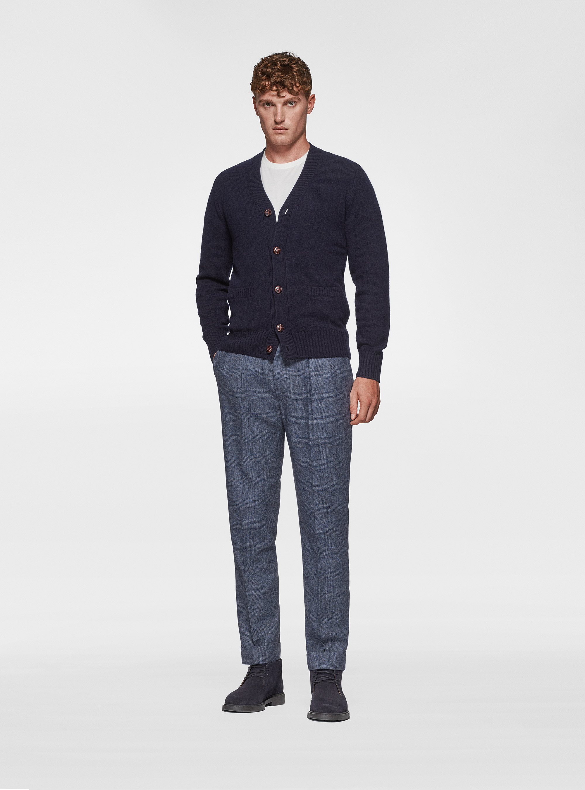 Cardigan in maglia in lambswool, BLU NAVY