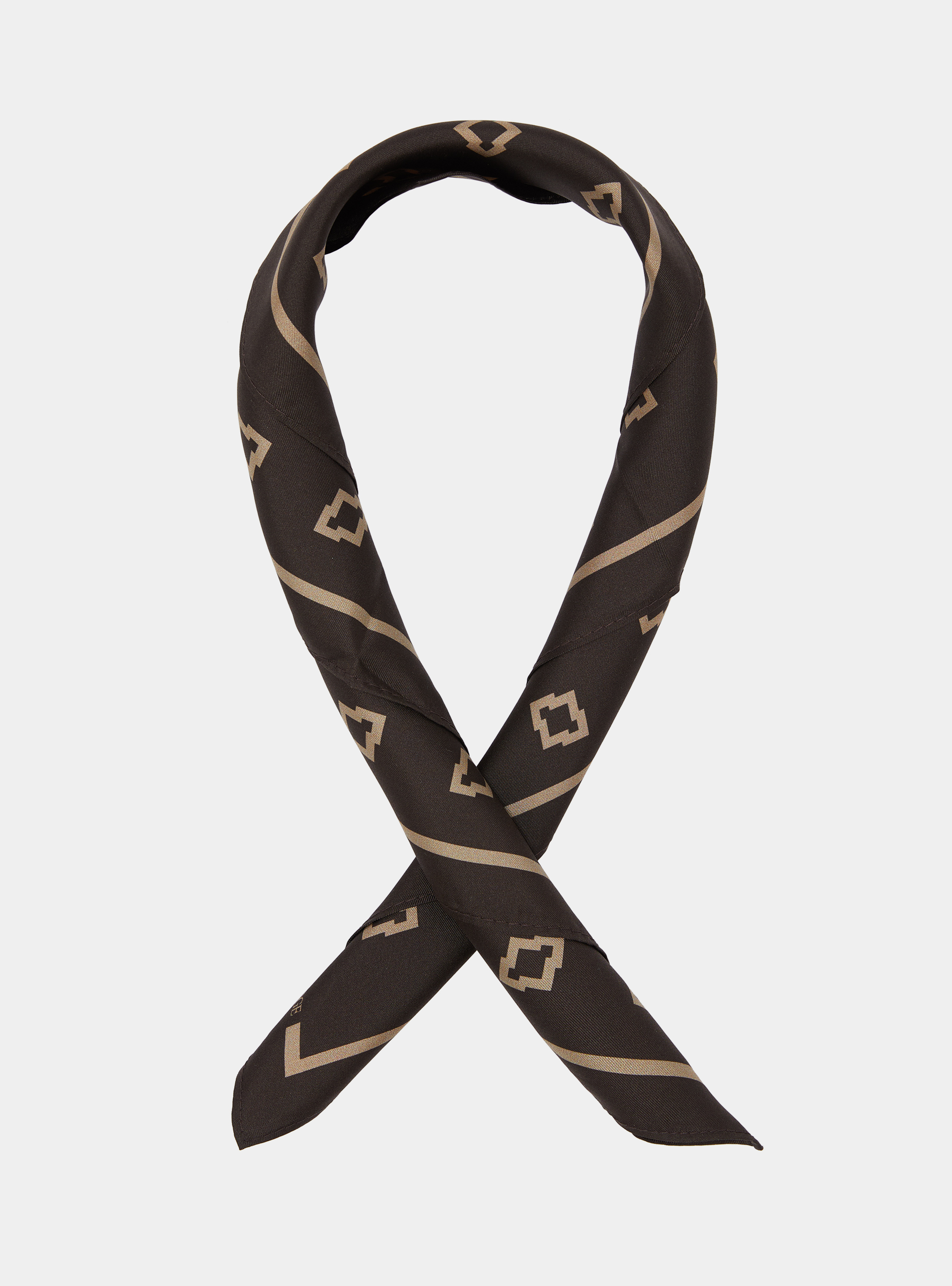 Foulard in seta stampa etnica, MARRONE