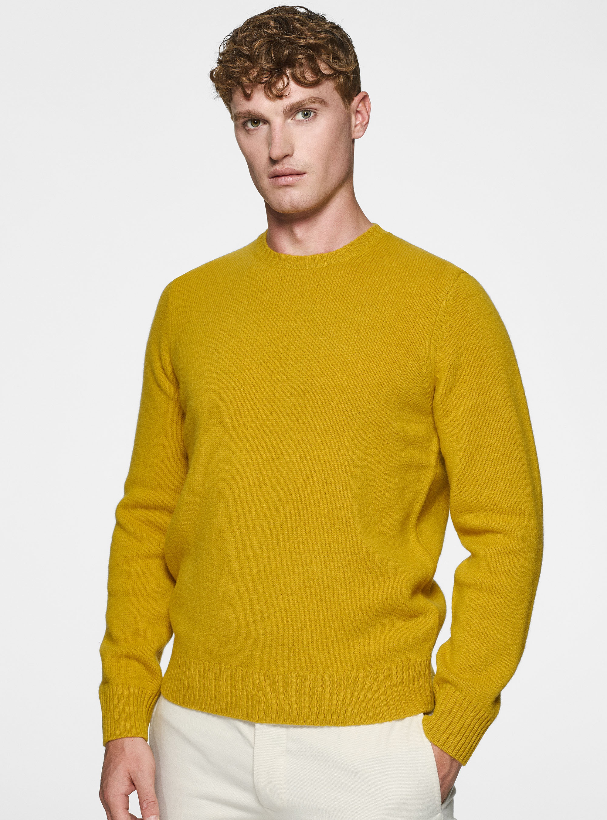 Maglia girocollo in lana shetland, SENAPE 0715C