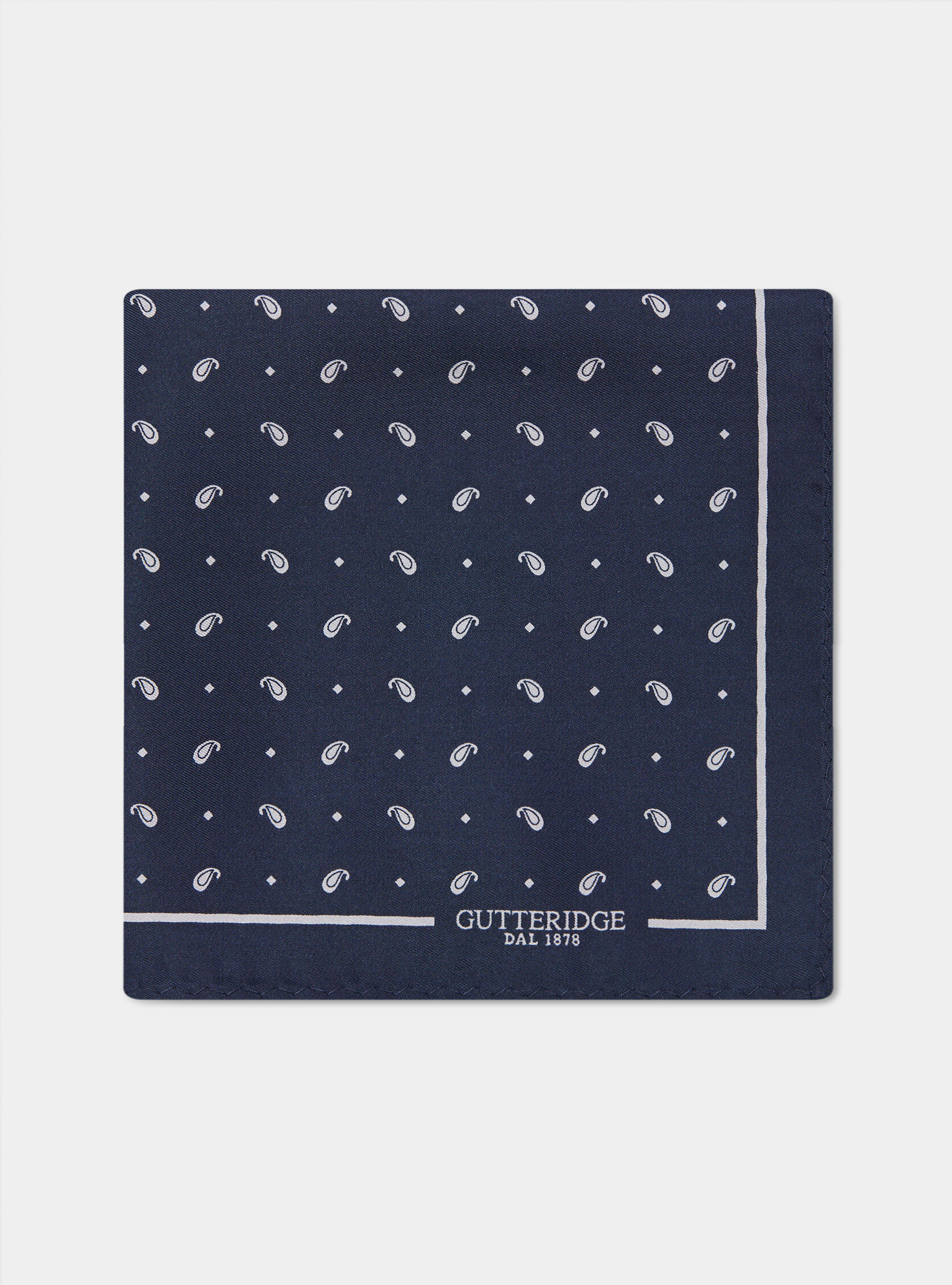 Pañuelo de seda estampado paisley, B053 NAVY/BIANCO