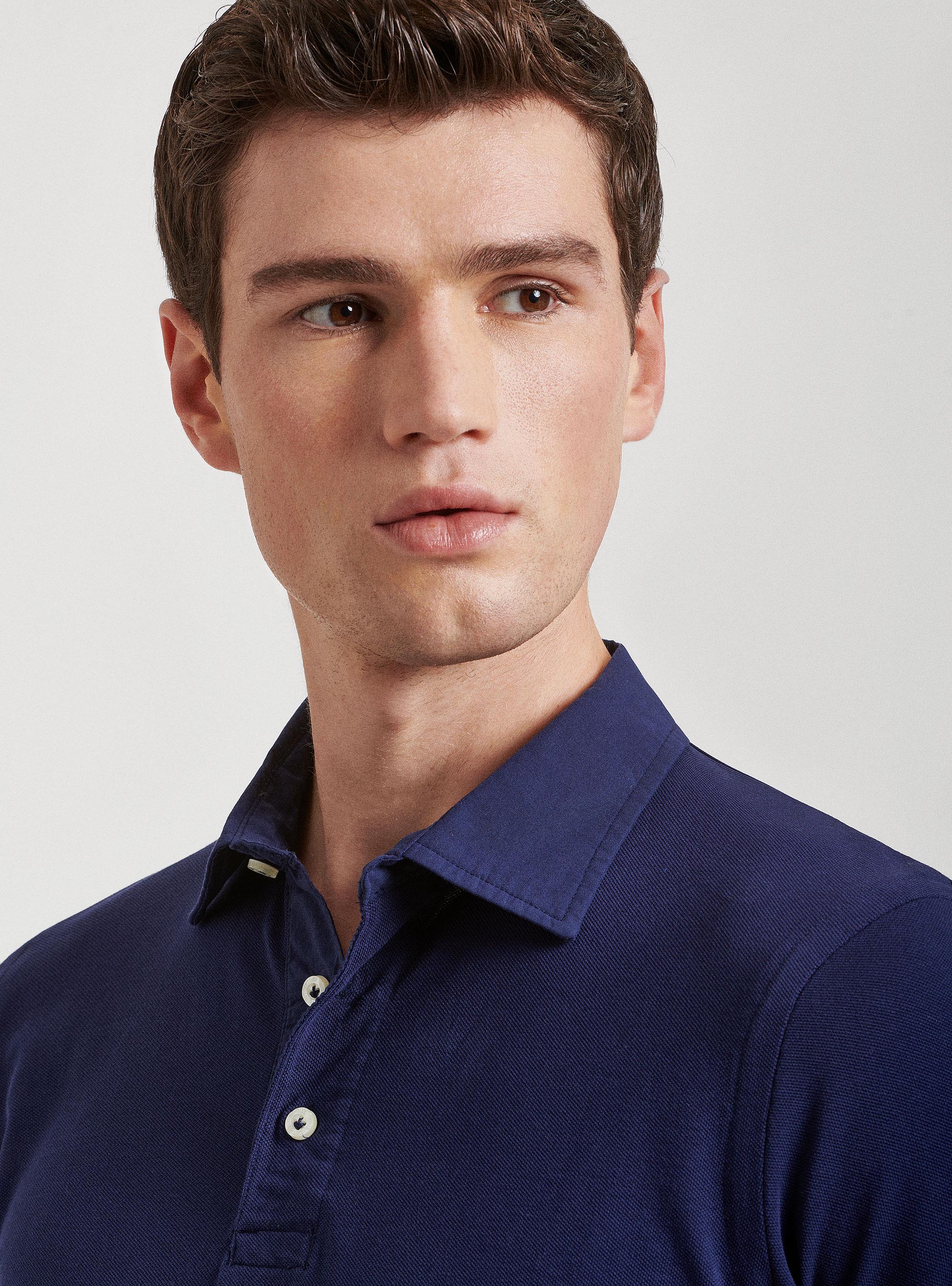 Polo in piquet con collo camicia, BLU