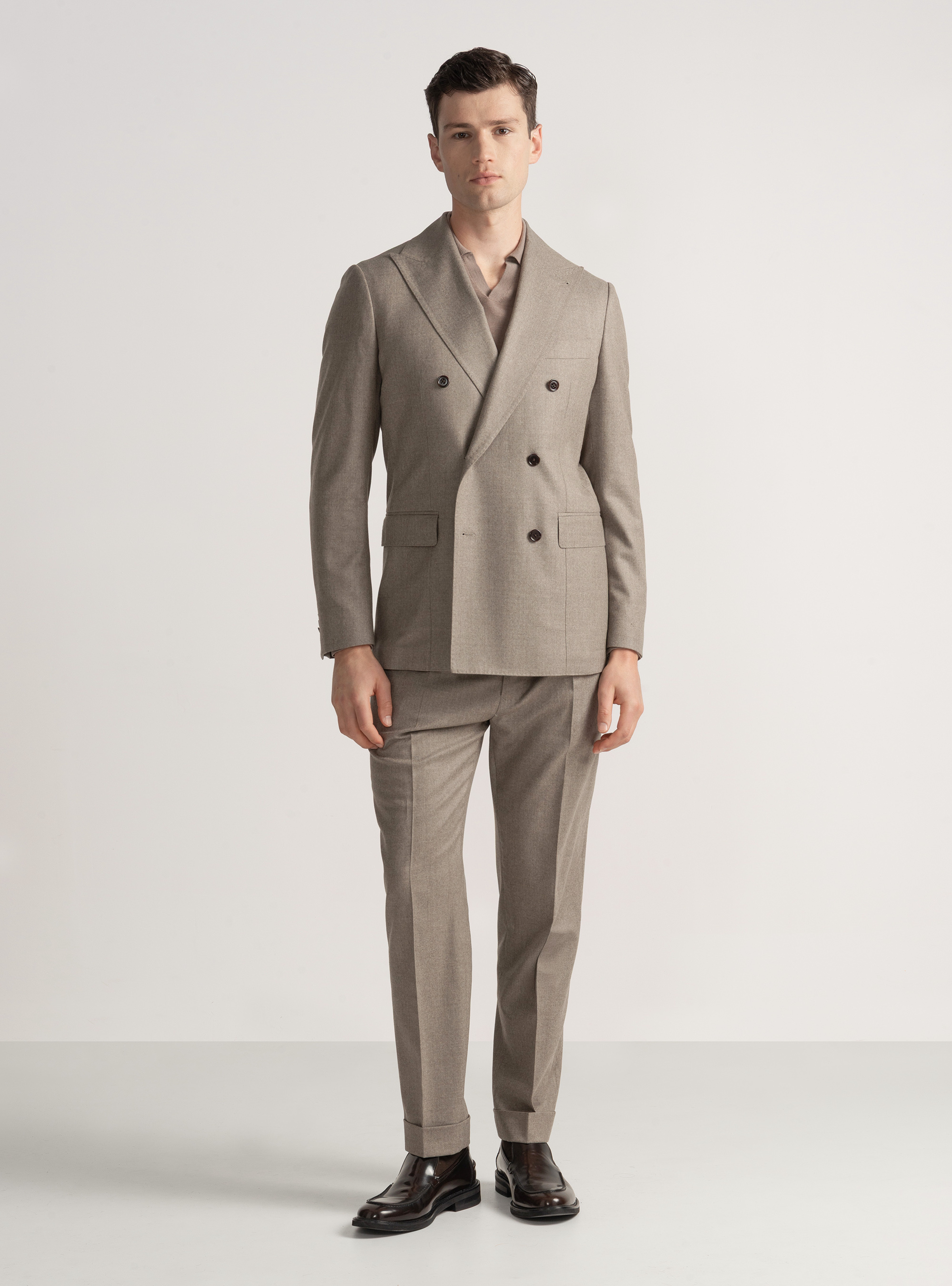 Vitale Barberis Canonico double-breasted flannel suit blazer, SAND