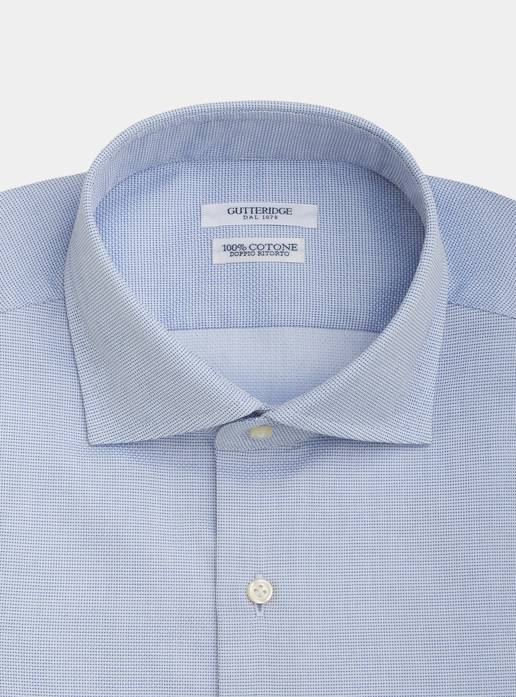 Semi-open french collar shirt in dobby cotton, LIGHT BLUE
