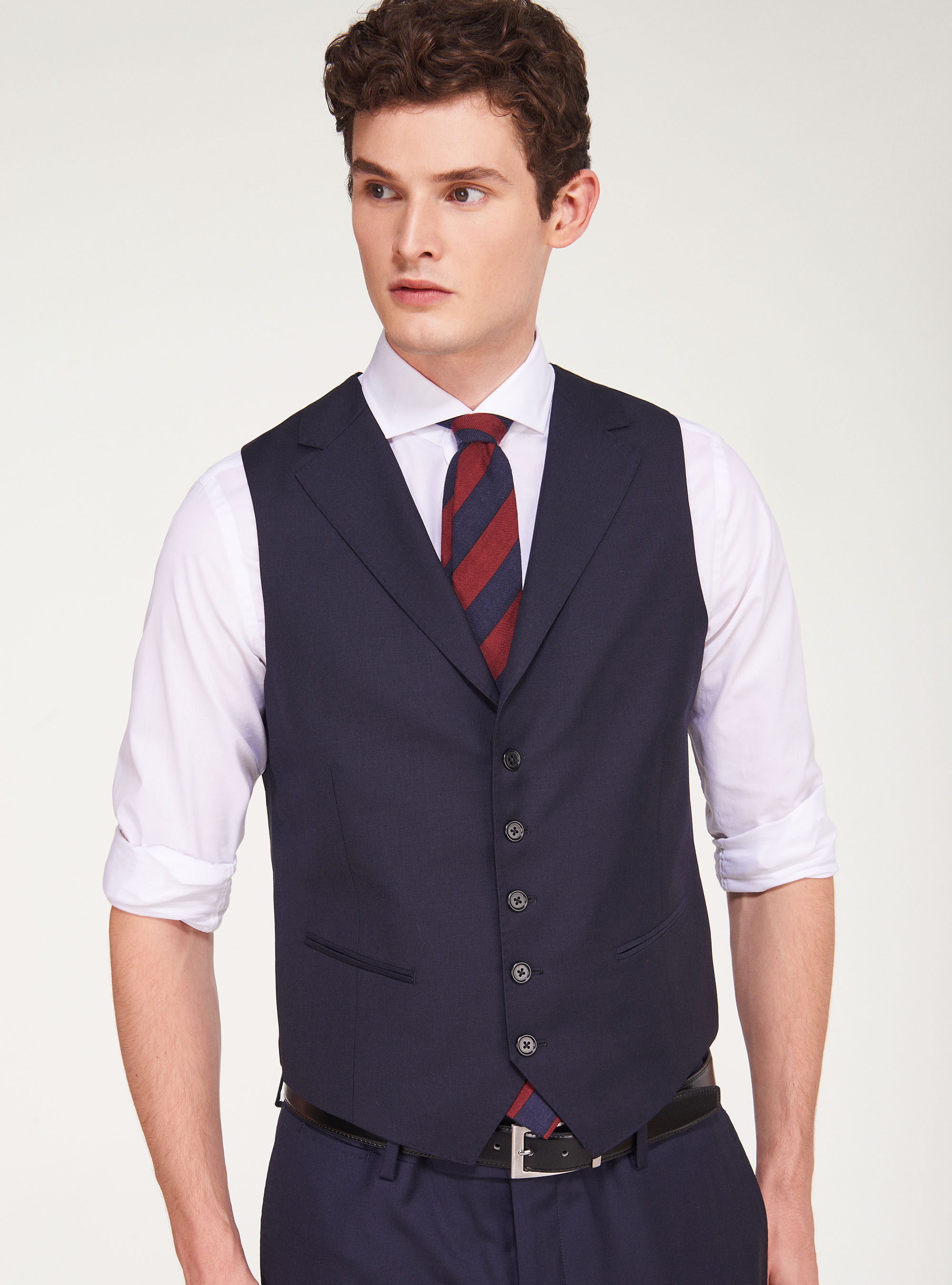 Gilet blu navy in lana super 120's, BLU NAVY