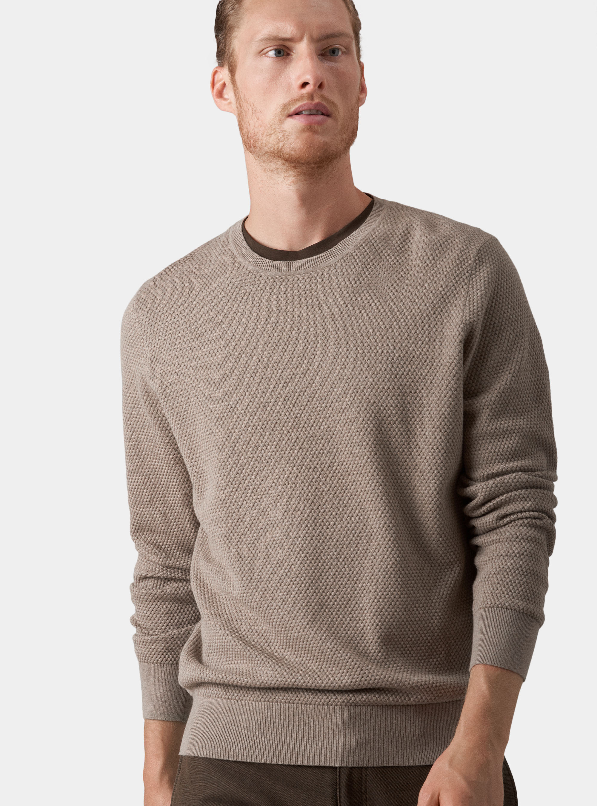 Maglia con collo rotondo in cotone e cashmere, ECRU