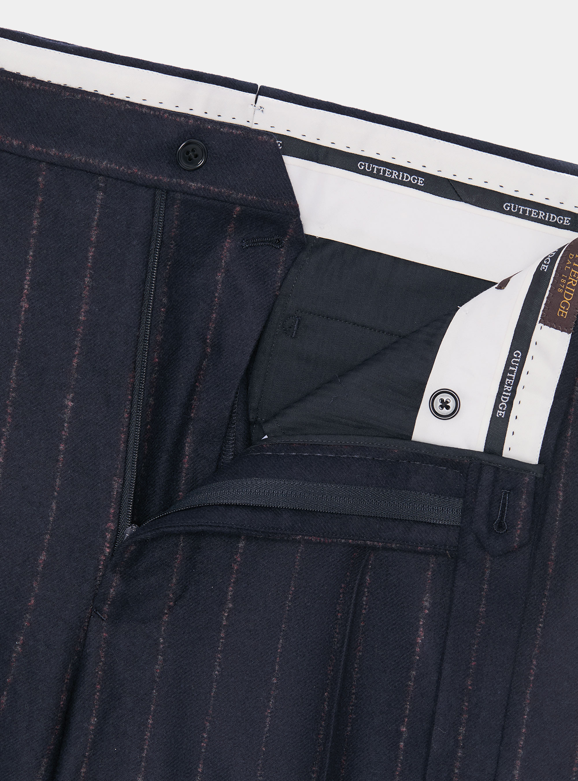 Pantalón de traje a rayas de lana de cachemira, AZUL MARINO