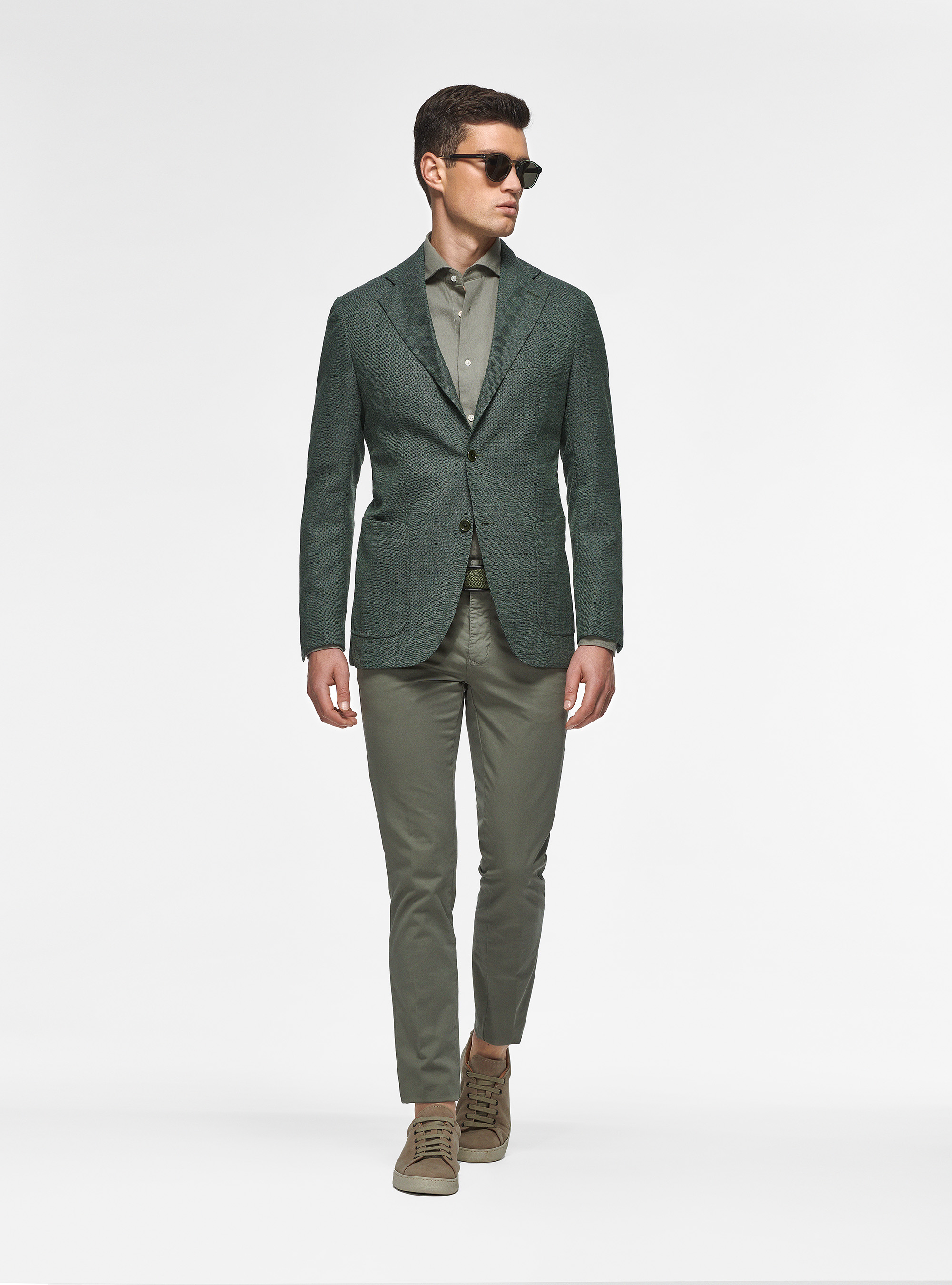 Micro-textured wool blazer, GREEN