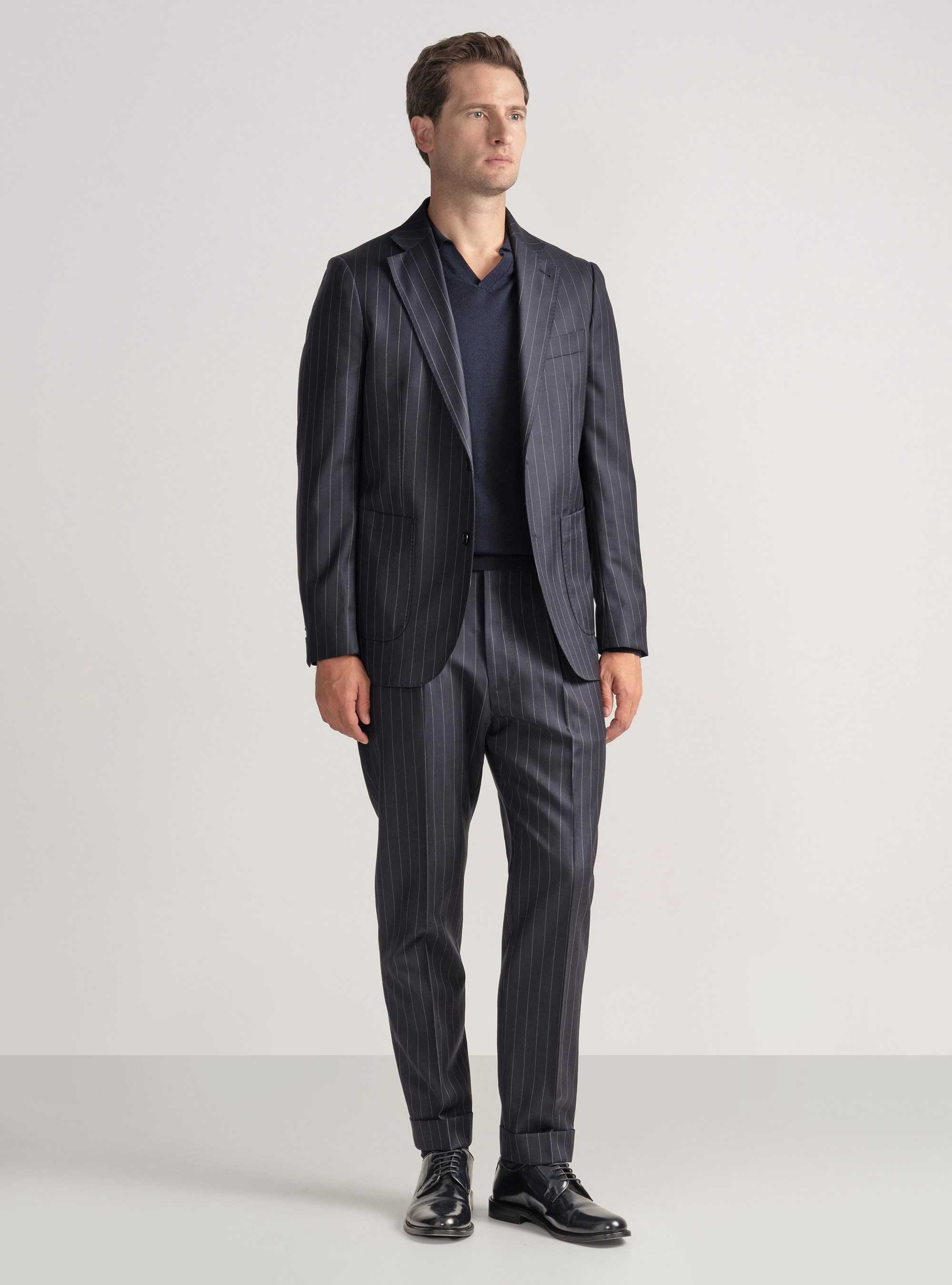 Americana de traje a rayas de pura lana Vitale Barberis Canonico, AZUL MARINO