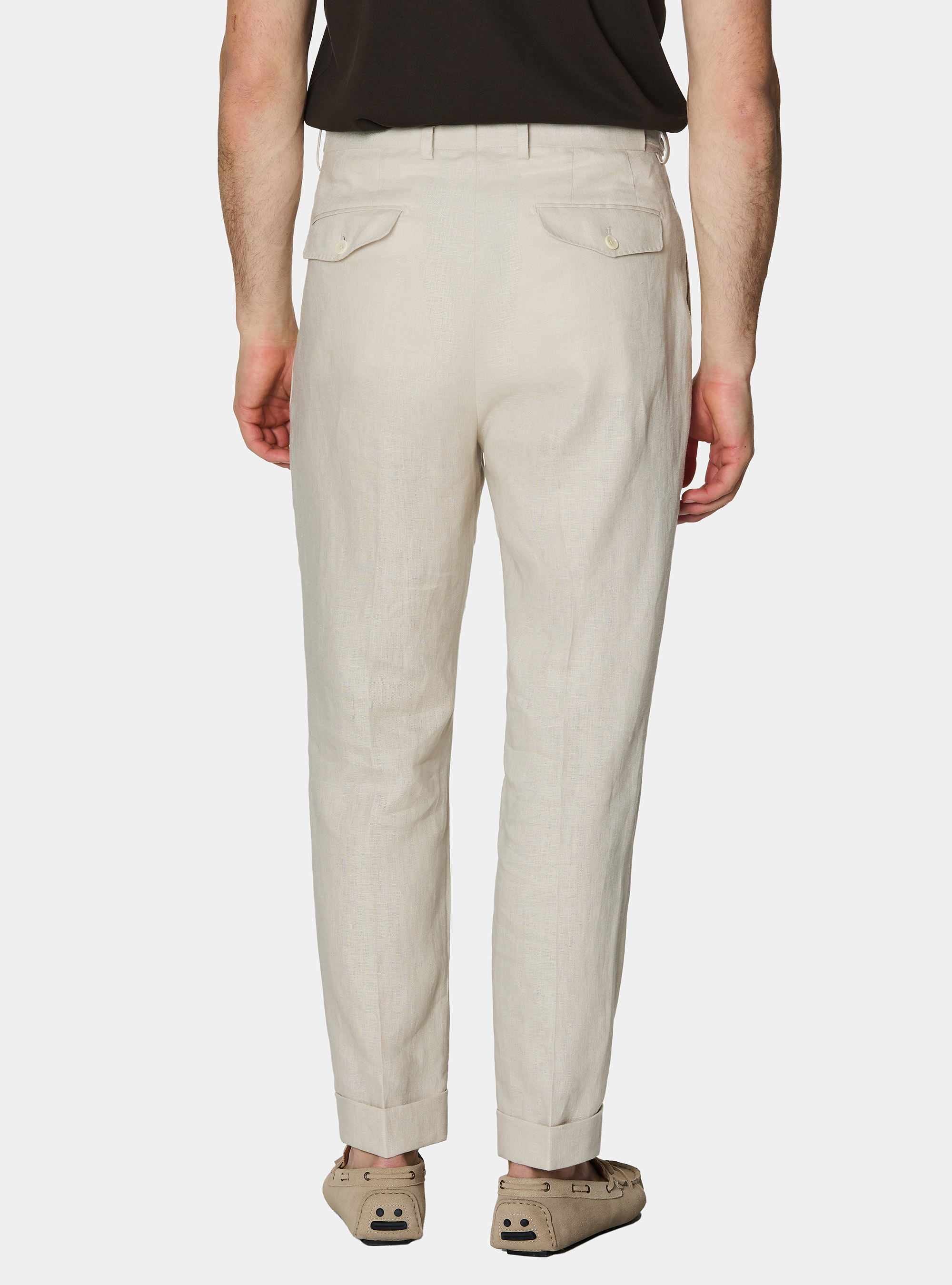 Pantaloni con pince in puro lino, ECRU