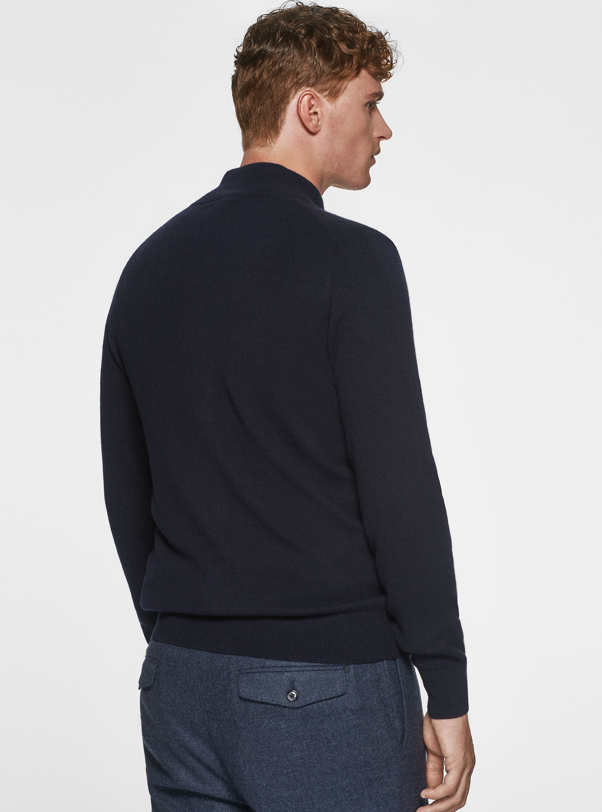 Cardigan in maglia con zip in lana lambswool e cashmere, BLU NAVY