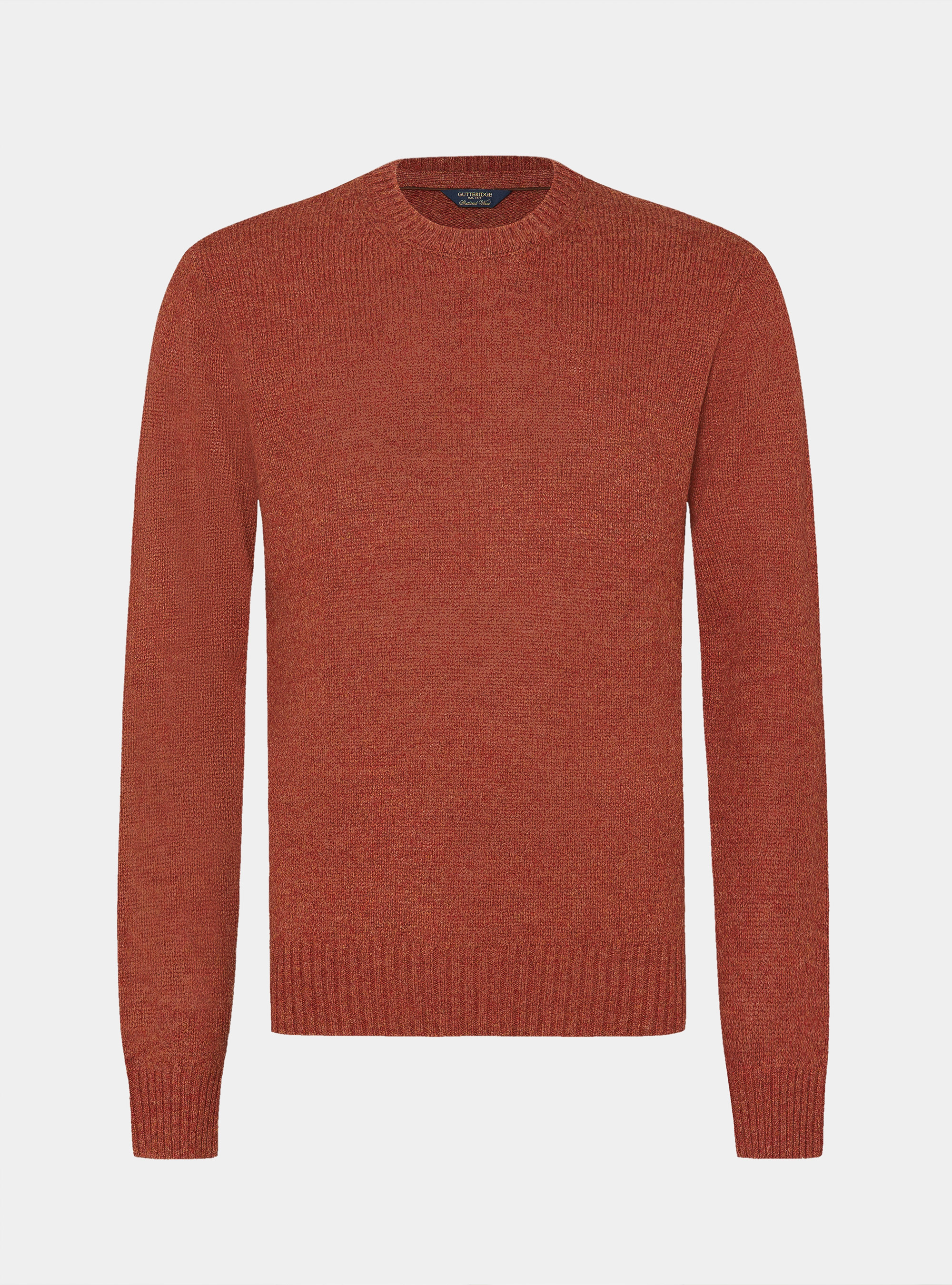 Shetland wool crew-neck sweater, TERRACOTTA