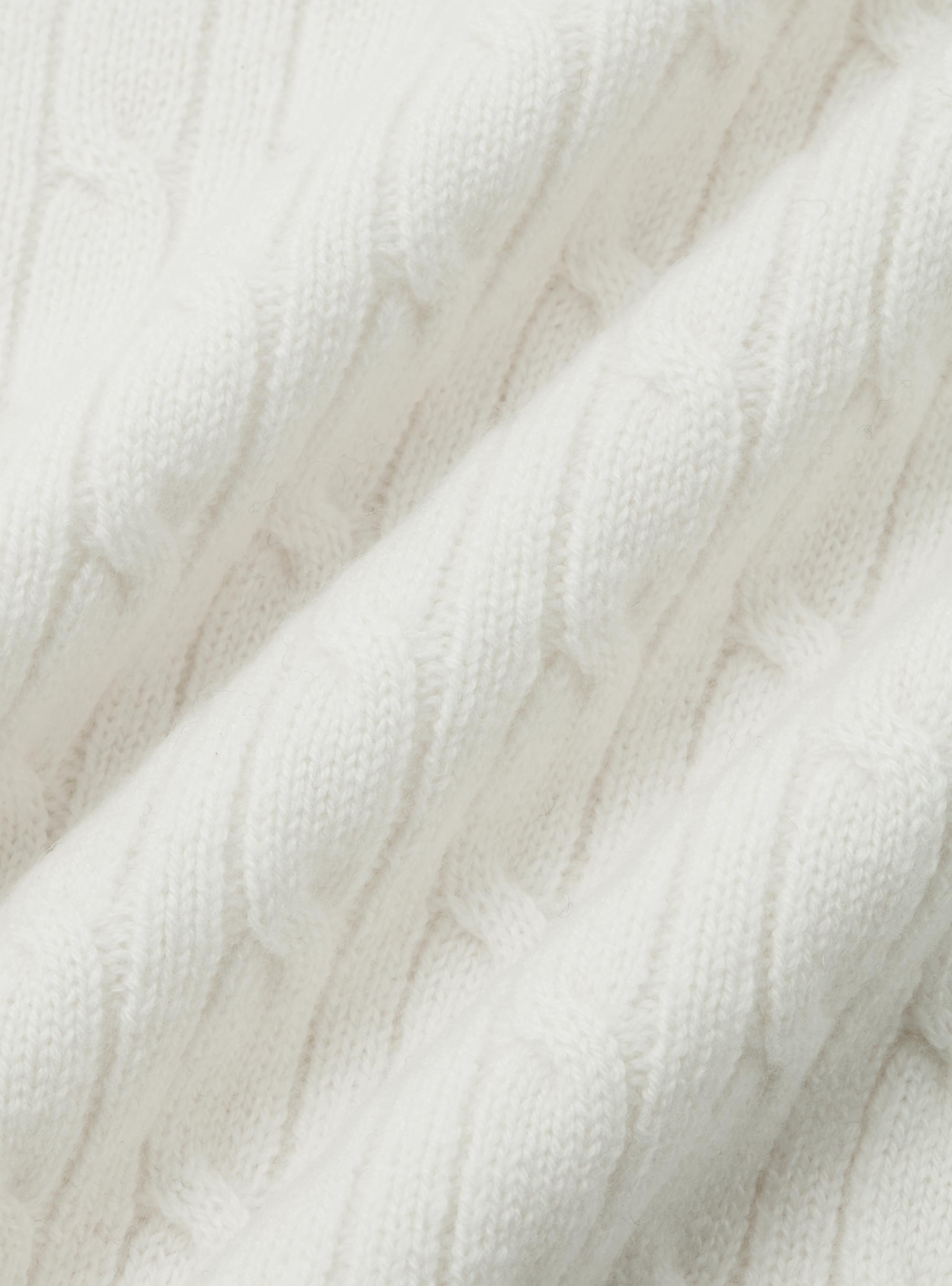 Cable-knit wool and cashmere mock neck sweater, WHITE