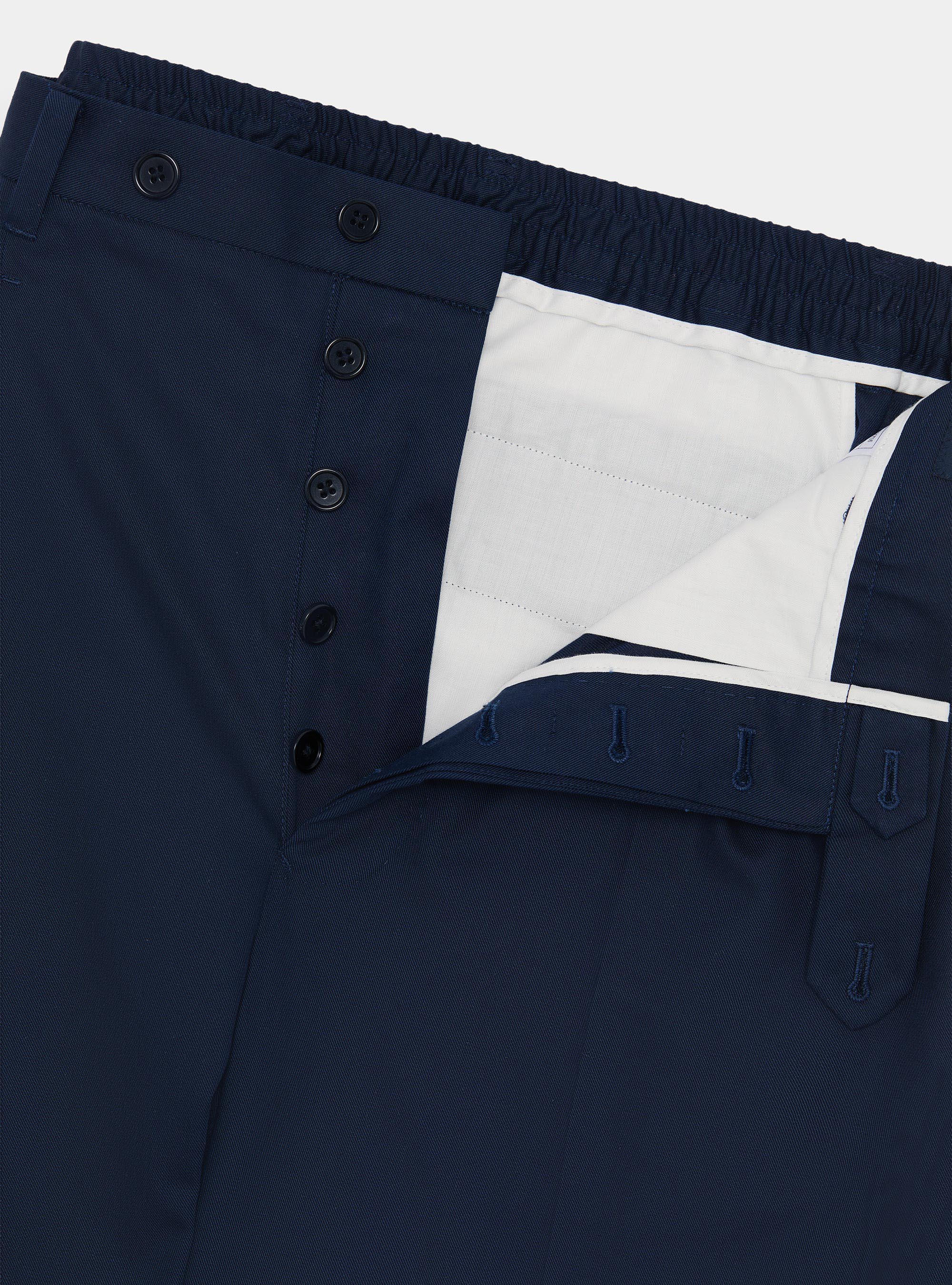 Pantaloni con pince ed elastico in cotone tencel, BLU NAVY