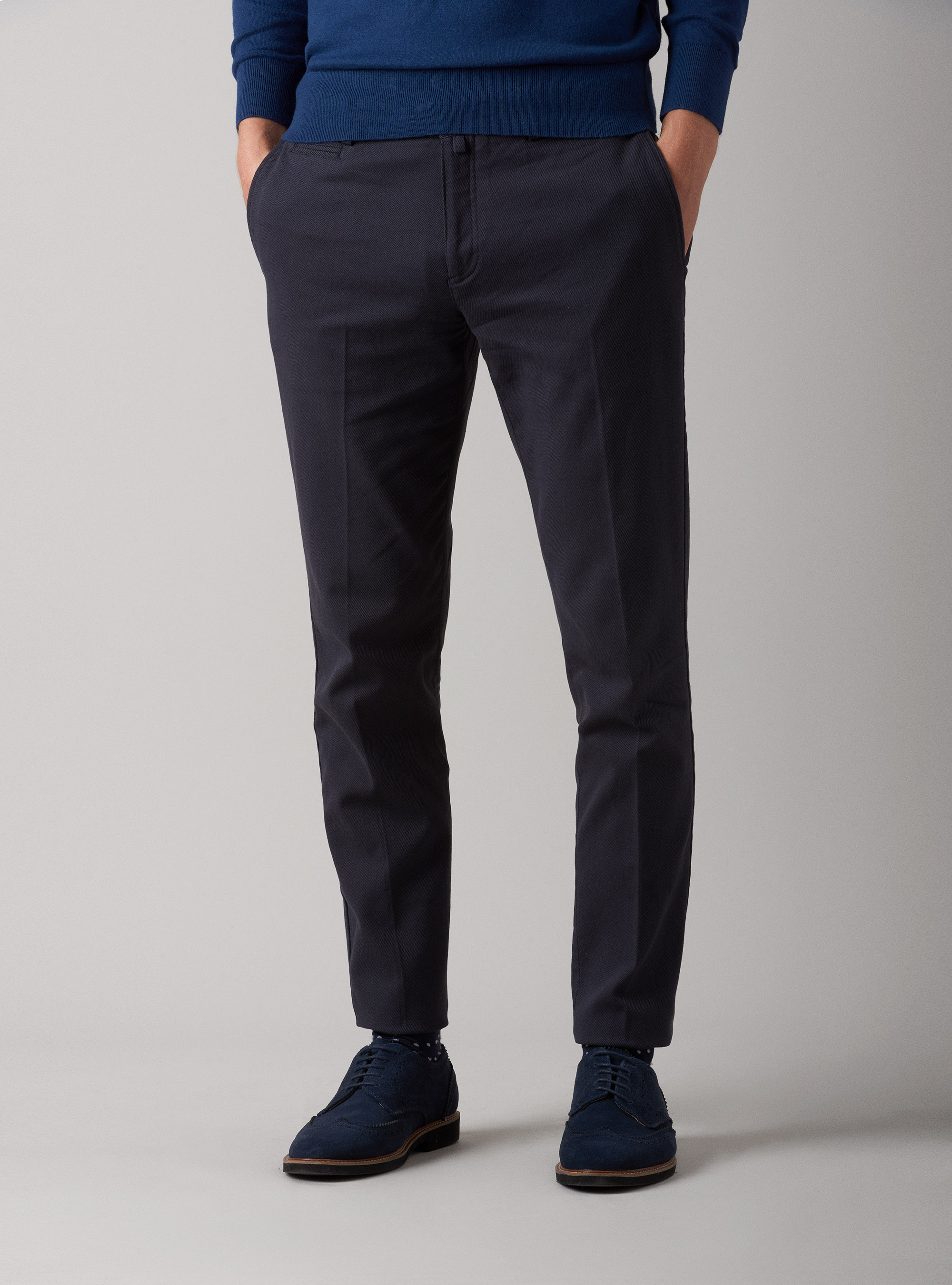 Pantaloni chino slim fit in cotone stretch, BLU NAVY