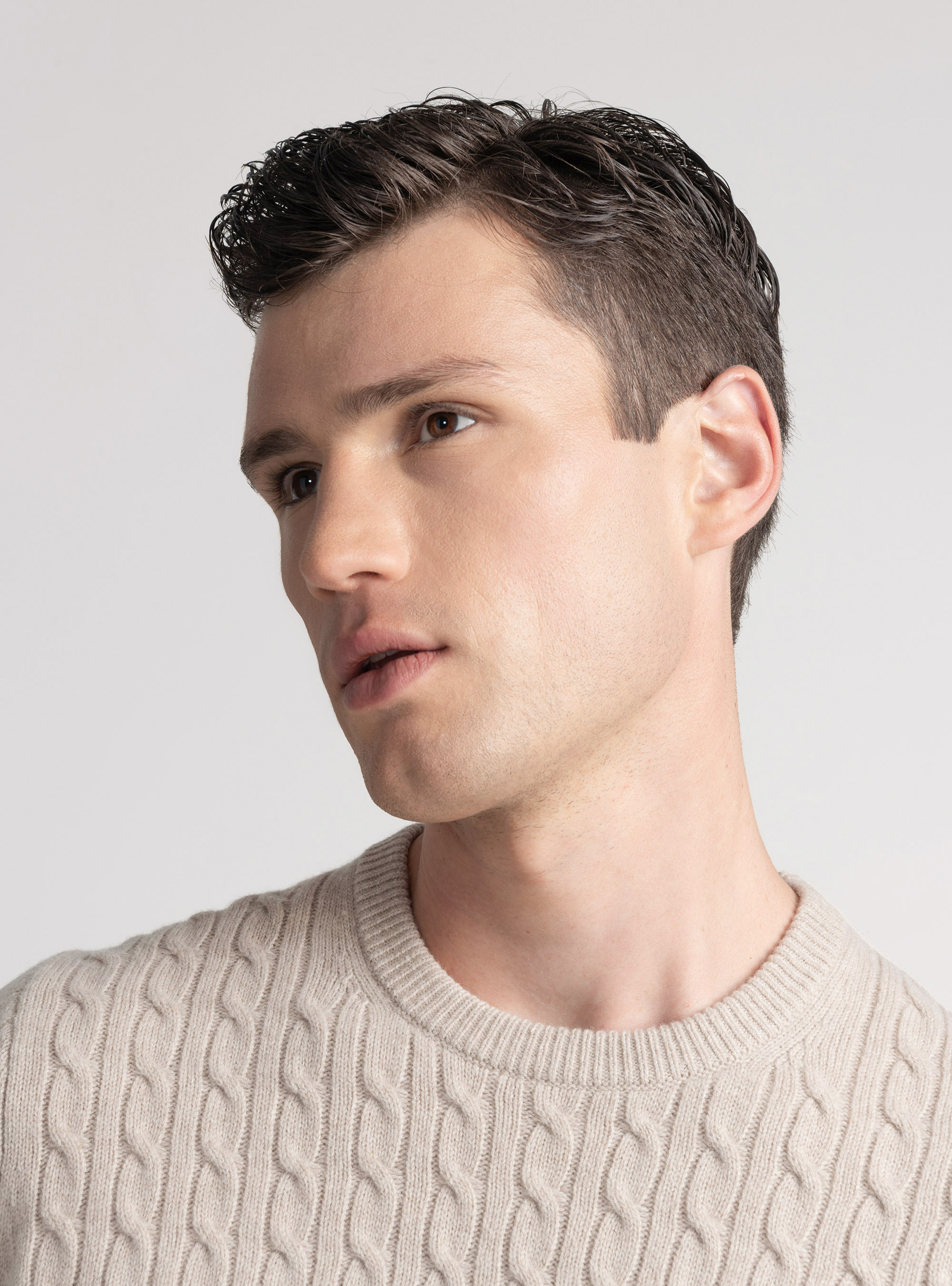 Trikot mit Rundhalsausschnitt und Borte aus Wolle und Kaschmir, ECRU 0560C