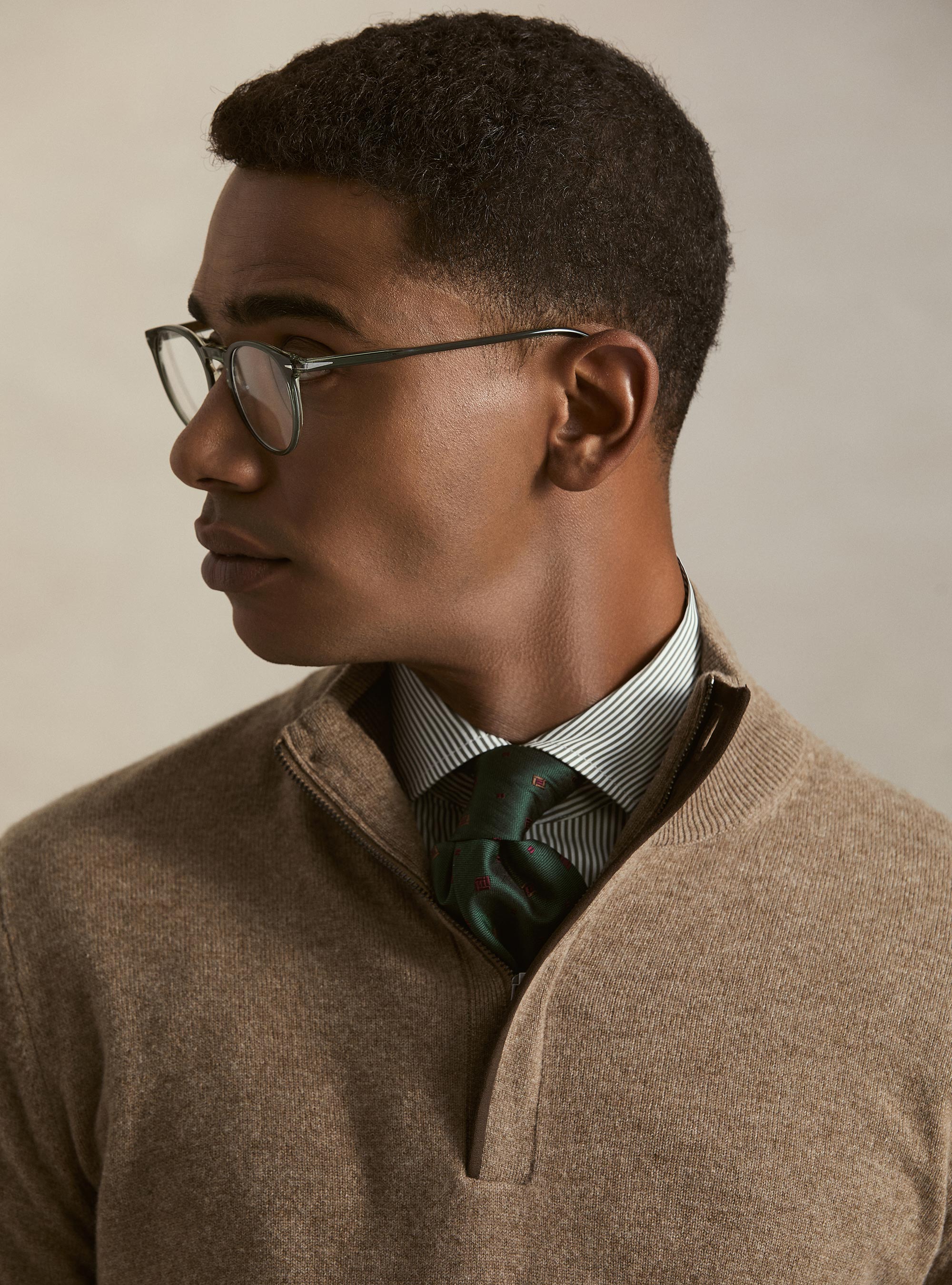 Half-zip lambswool and cashmere sweater, MUD