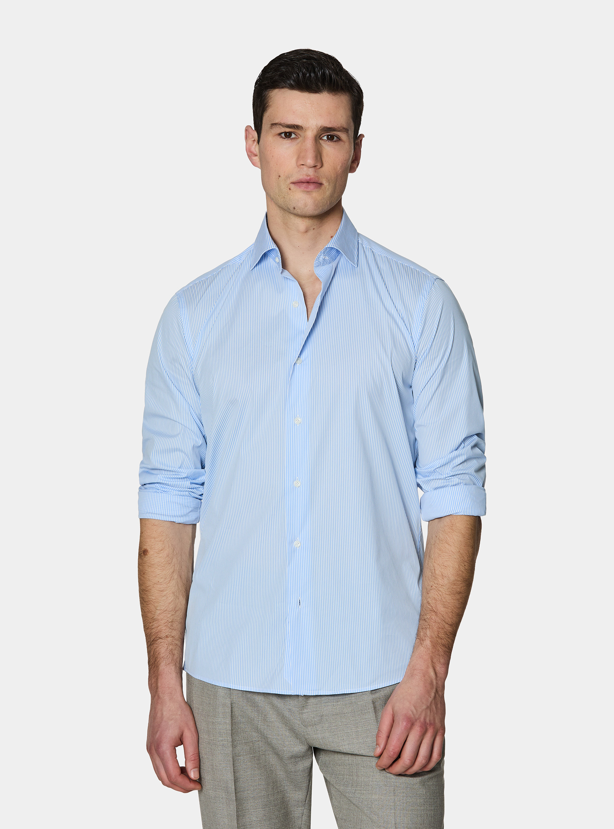 Striped cotton poplin stretch shirt, LIGHT BLUE