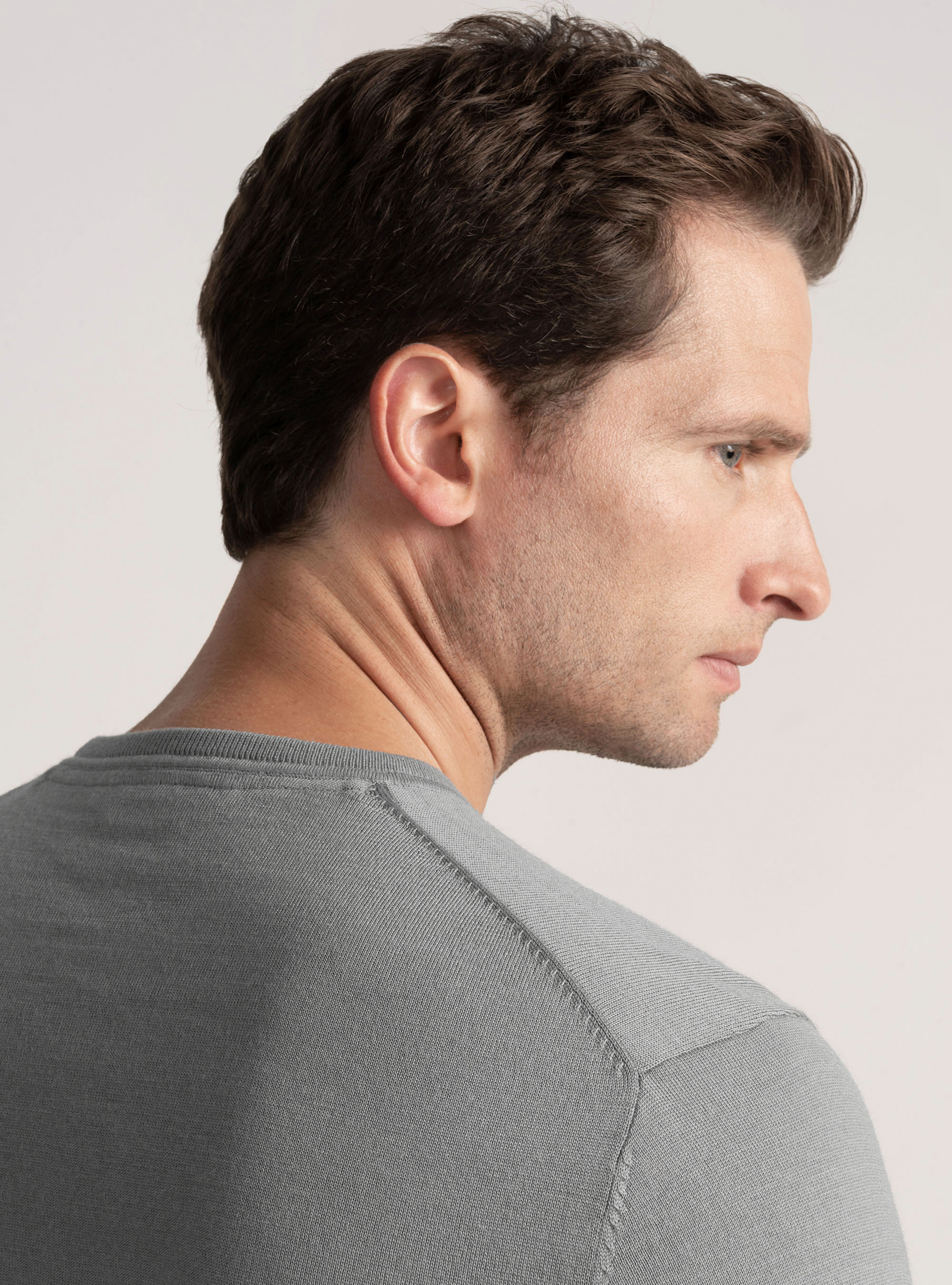Punto de cuello redondo de pura lana merina extrafina, GRIS MARENGO