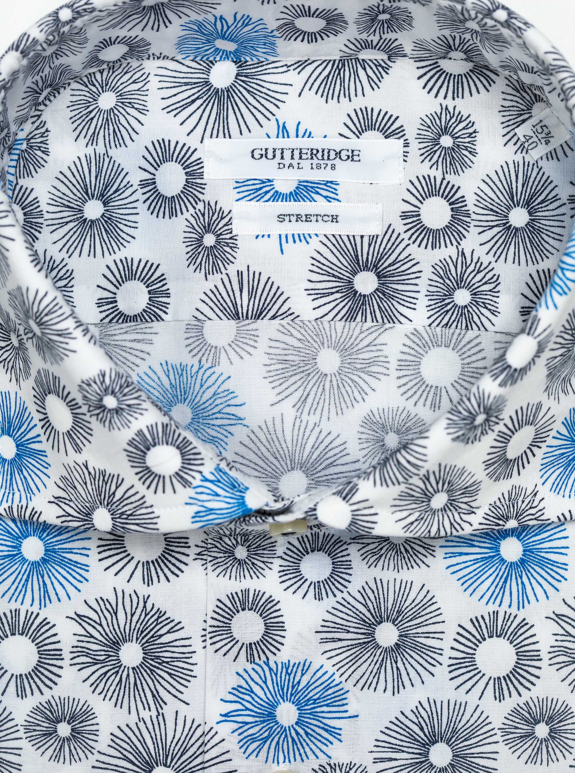 Camicia con collo francese stretch stampata, WHITE