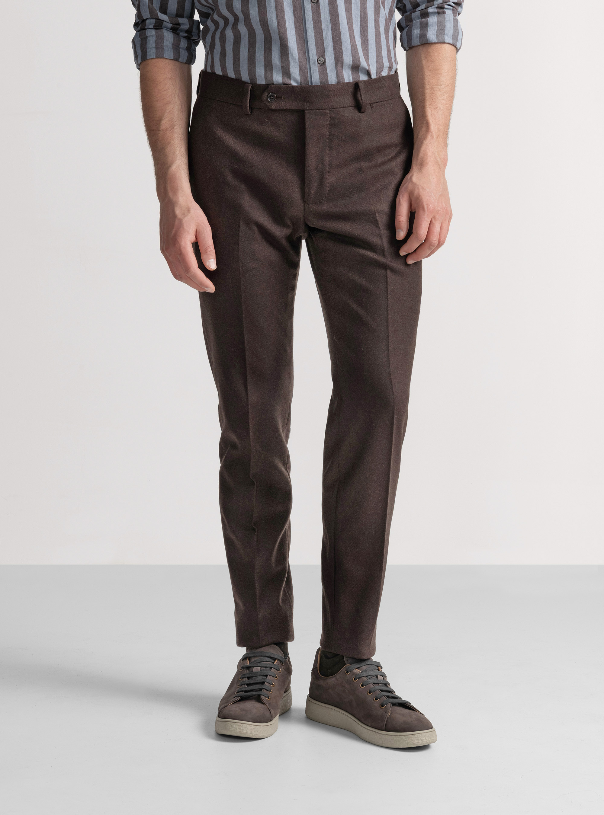 Wool-blend flannel trousers, BROWN
