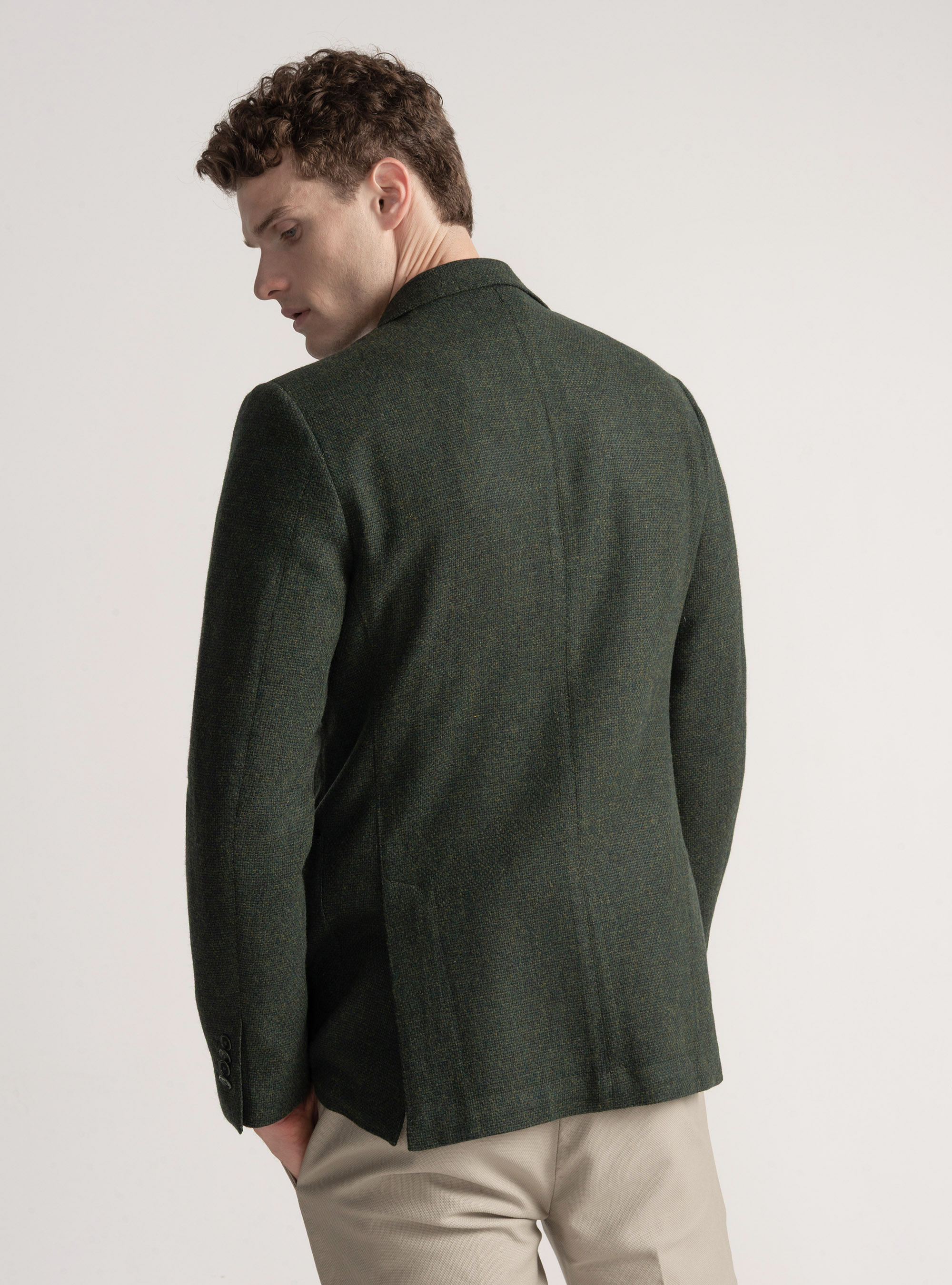 Giacca hopsack in lana cotone e cashmere, VERDE