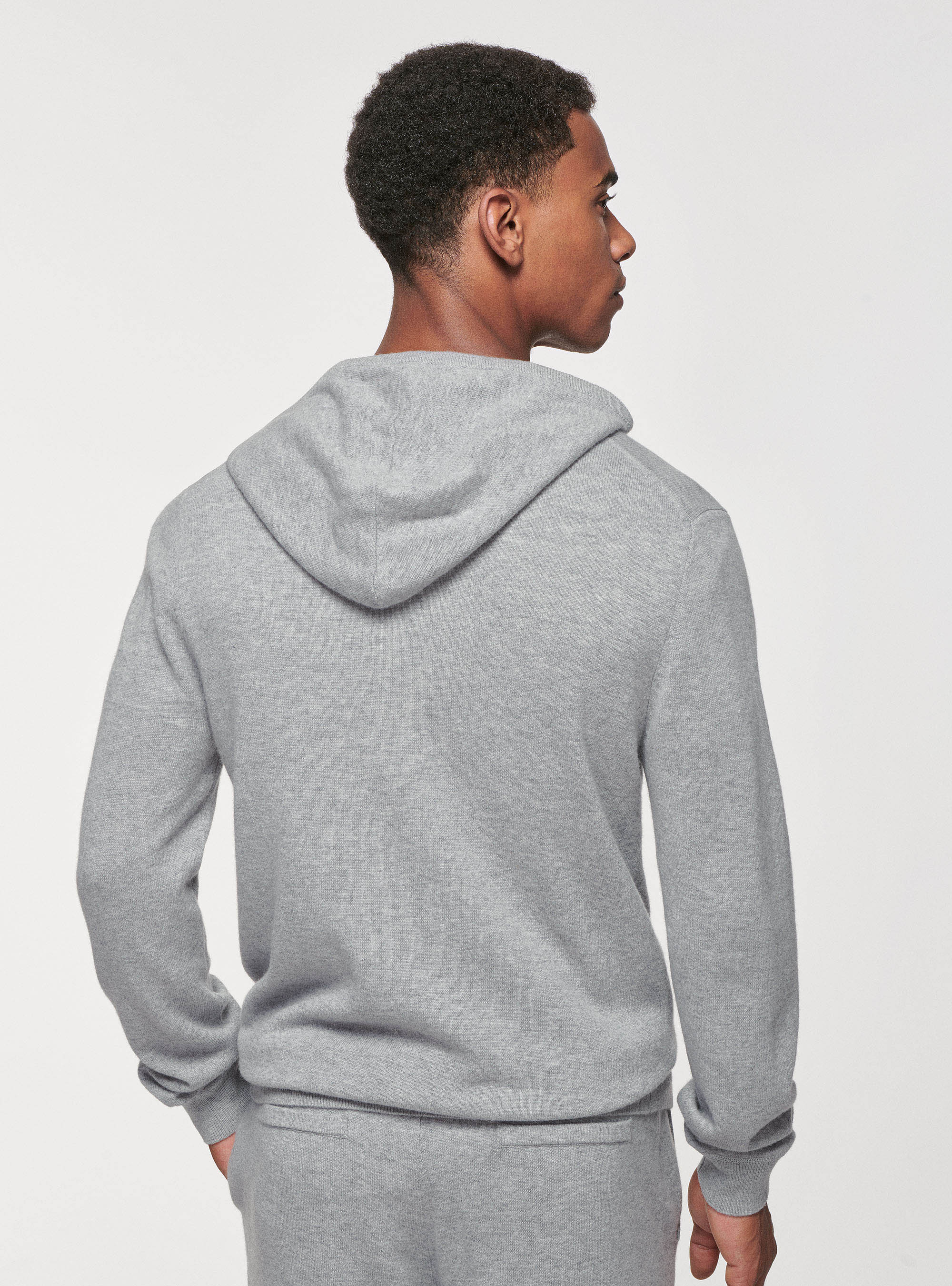 Maglia con zip e cappuccio in lana lambswool e cashmere, GRIGIO MELANGE 0151C