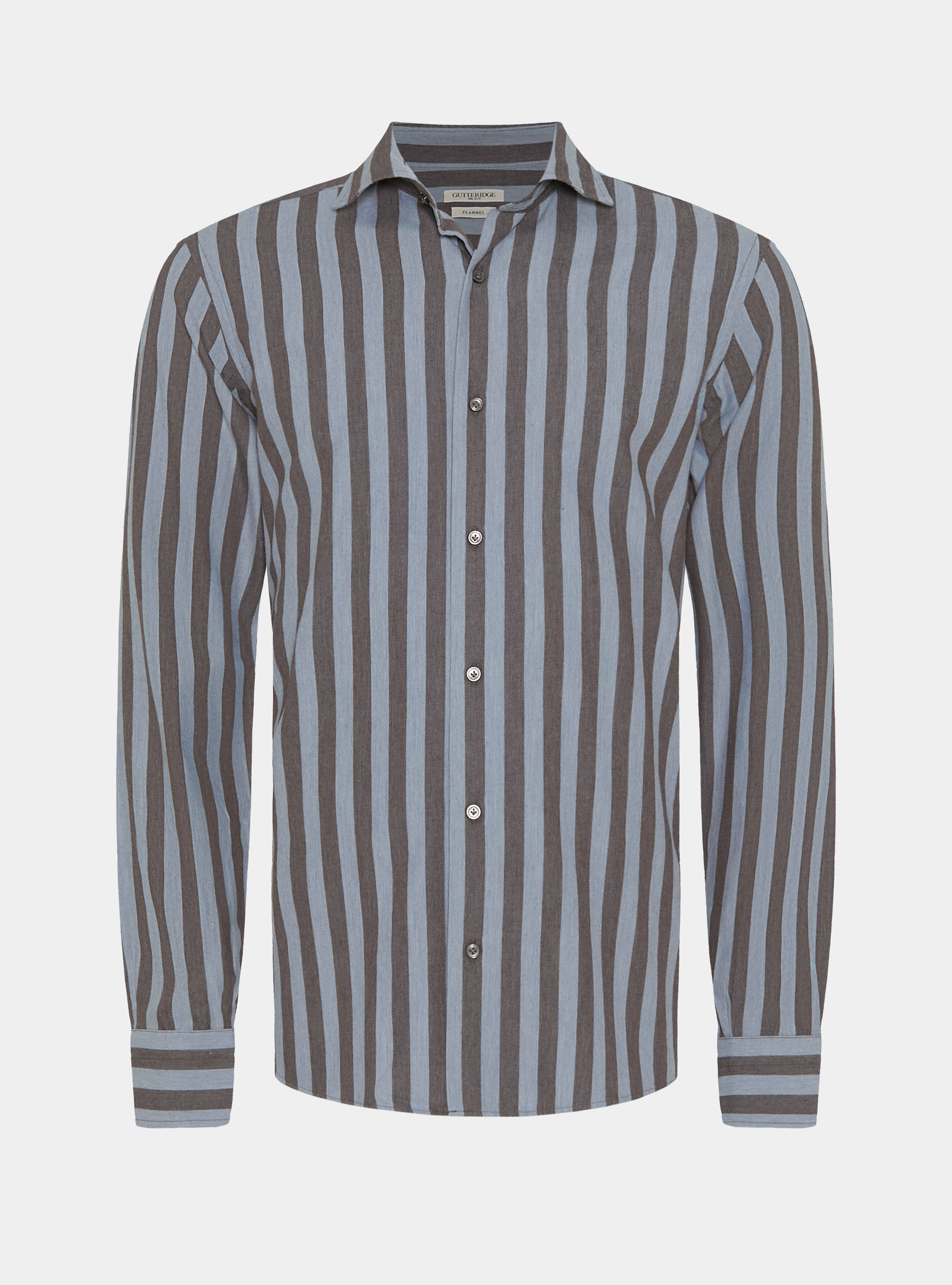 Camicia rigata in flanella di misto cotone, MARRONE