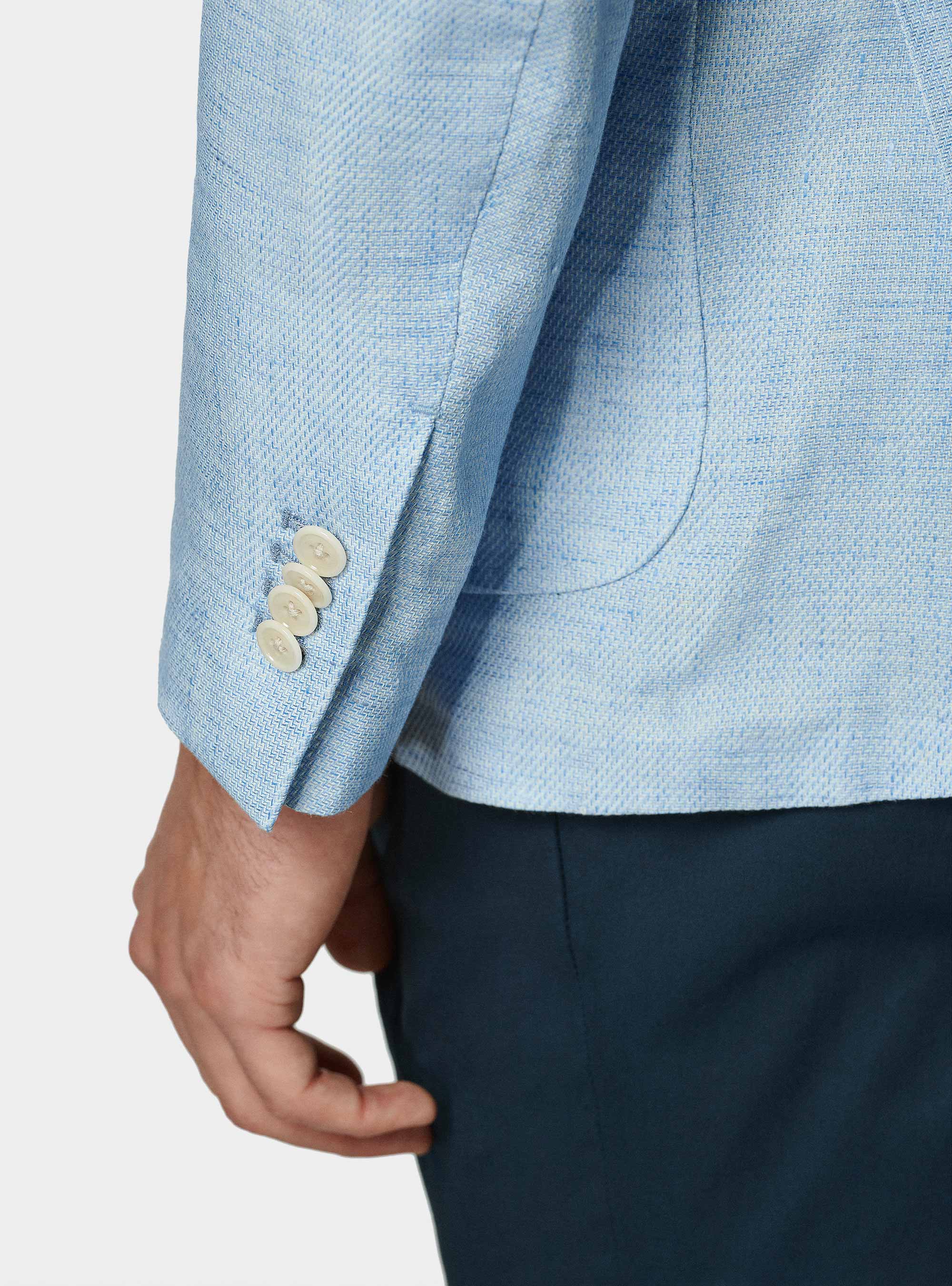 Linen and cotton blend blazer, LIGHT BLUE