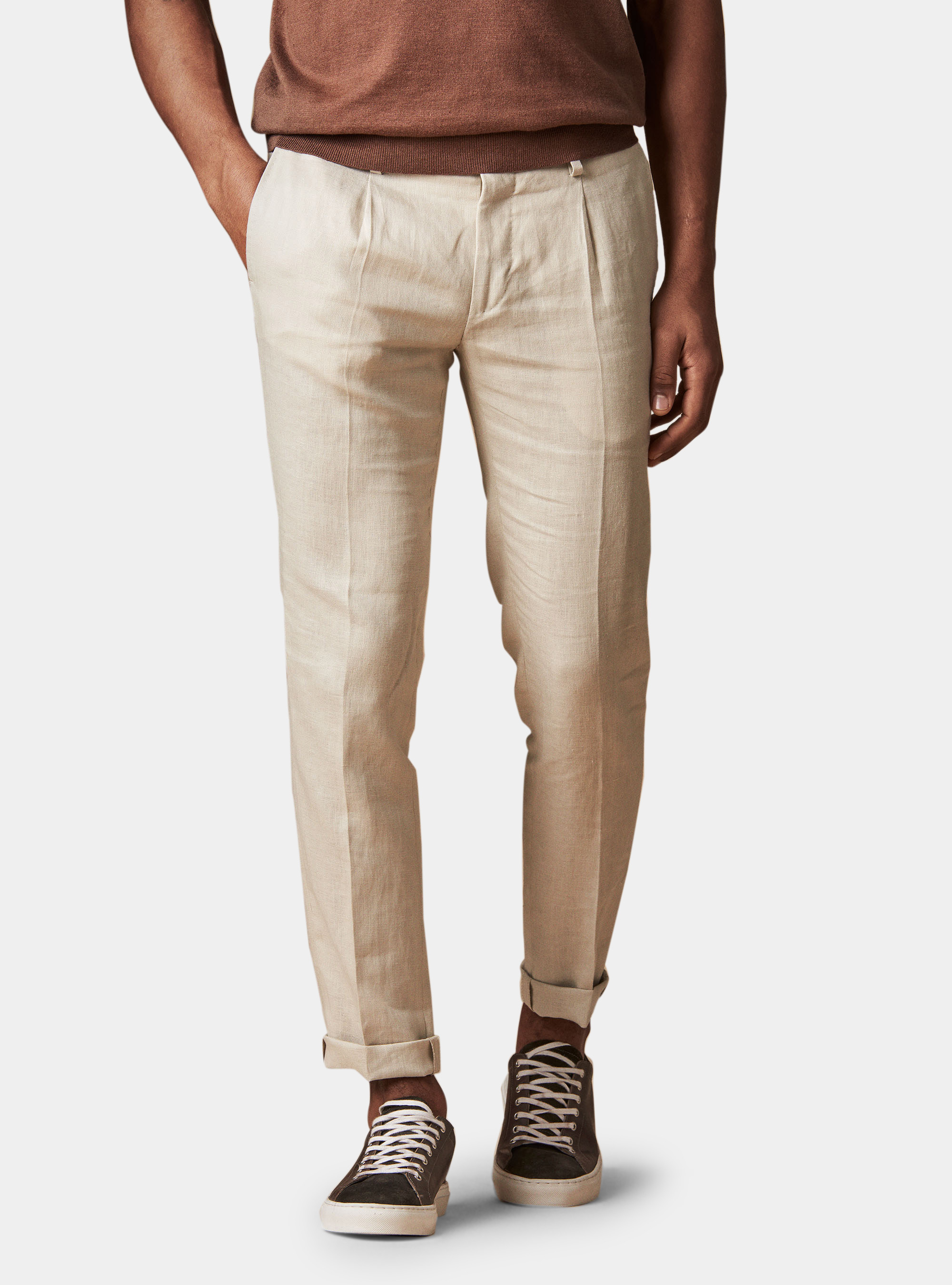 Fine twisted linen suit trousers, ECRU