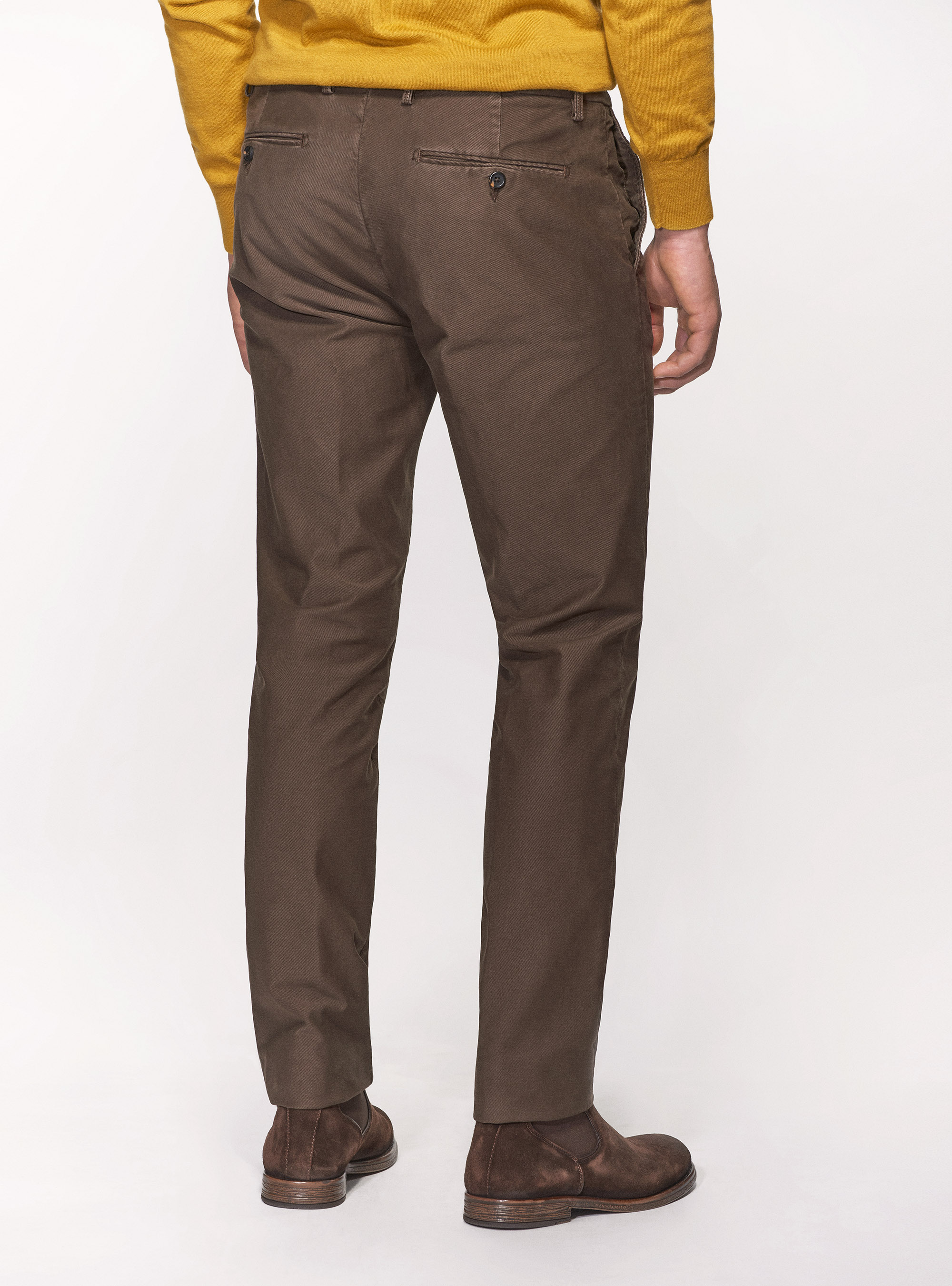 Pantaloni slack in cotone tinto capo, MARRONE