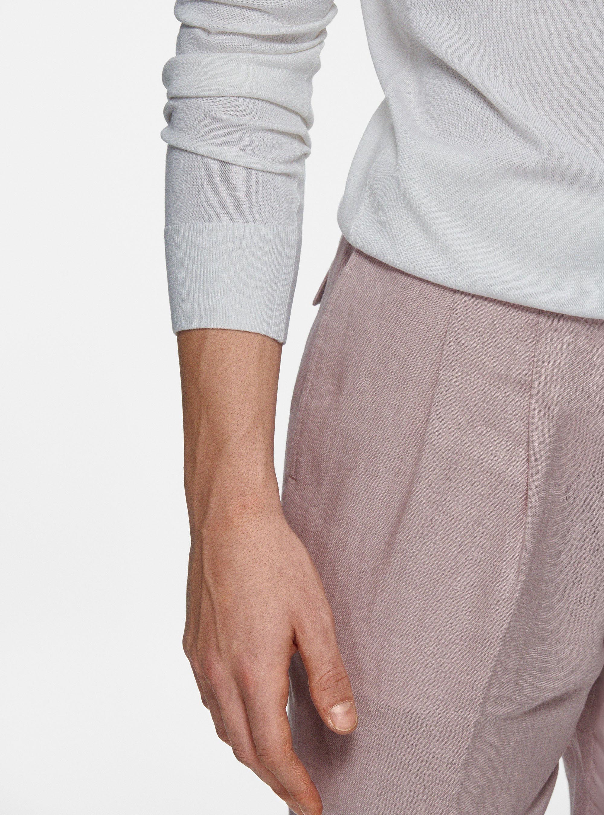 Maglia girocollo in seta e cotone, BIANCO