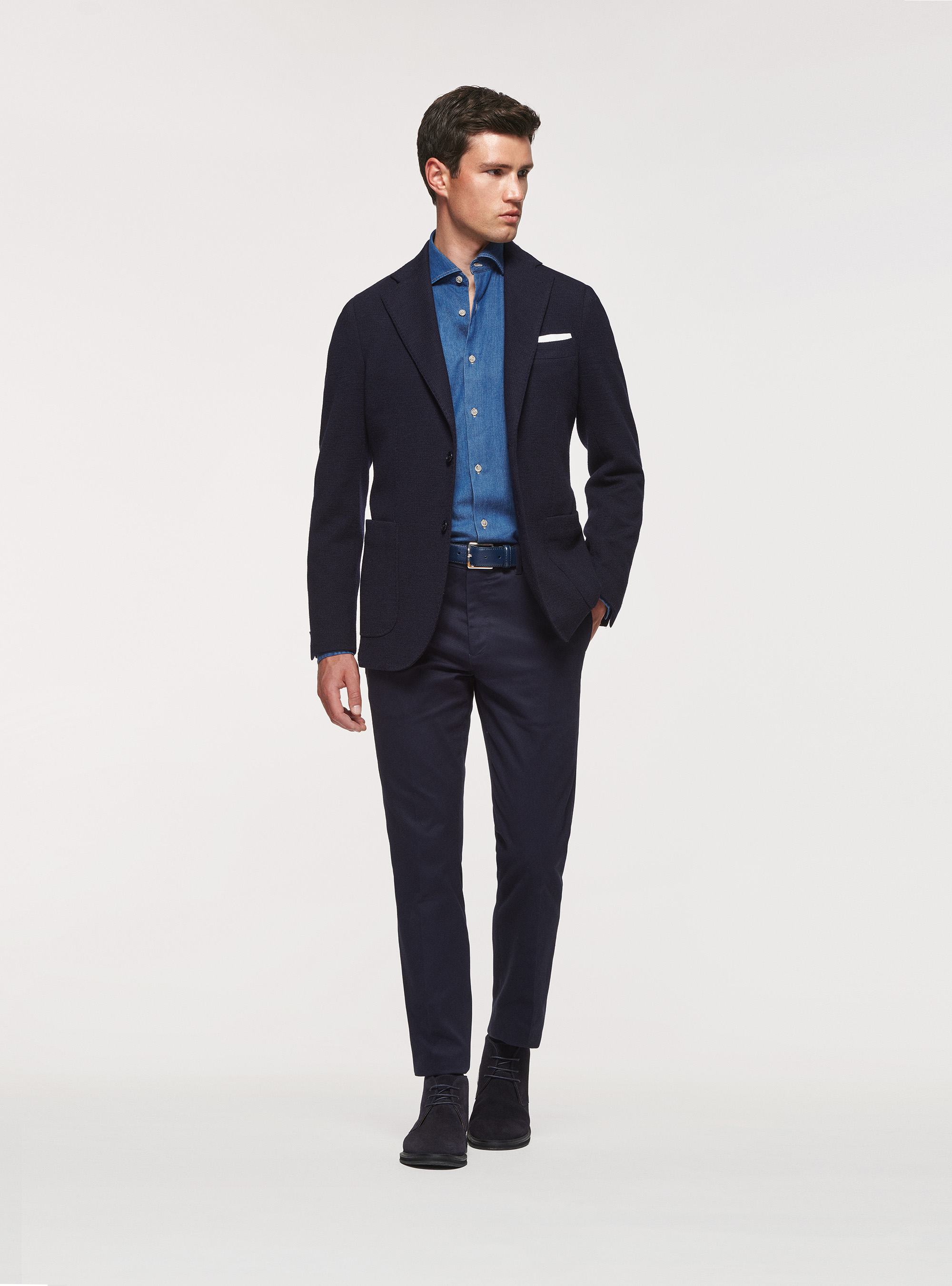 Giacca sfoderata in jersey di lana e cotone, BLU NAVY